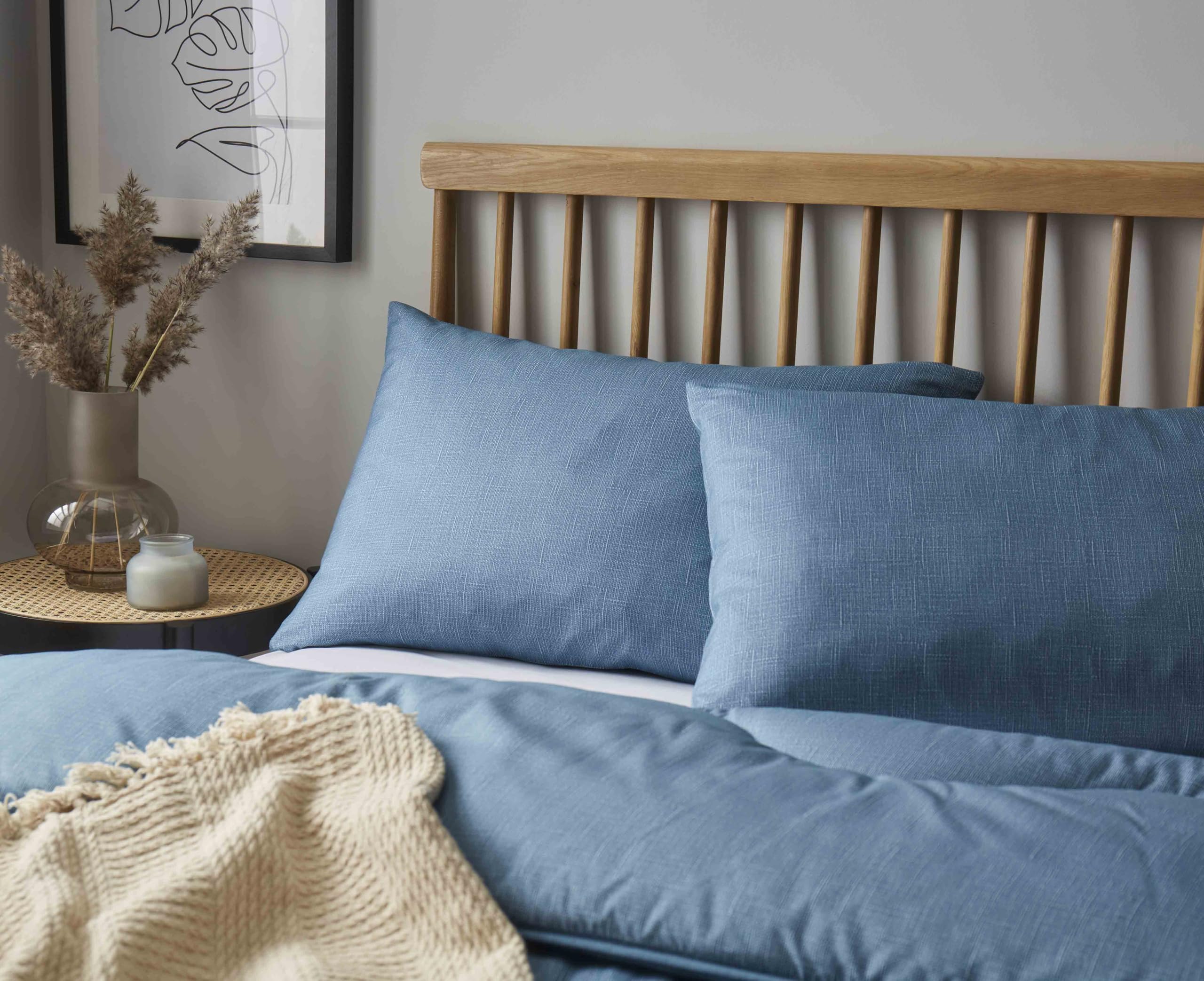 Night Lark Pillowcase Pair Linen Collection – Super Soft Touch Pillow Covers with Microfibre Covers, Luxury Bedding, Machine Washable, Standard Size – Twilight Blue