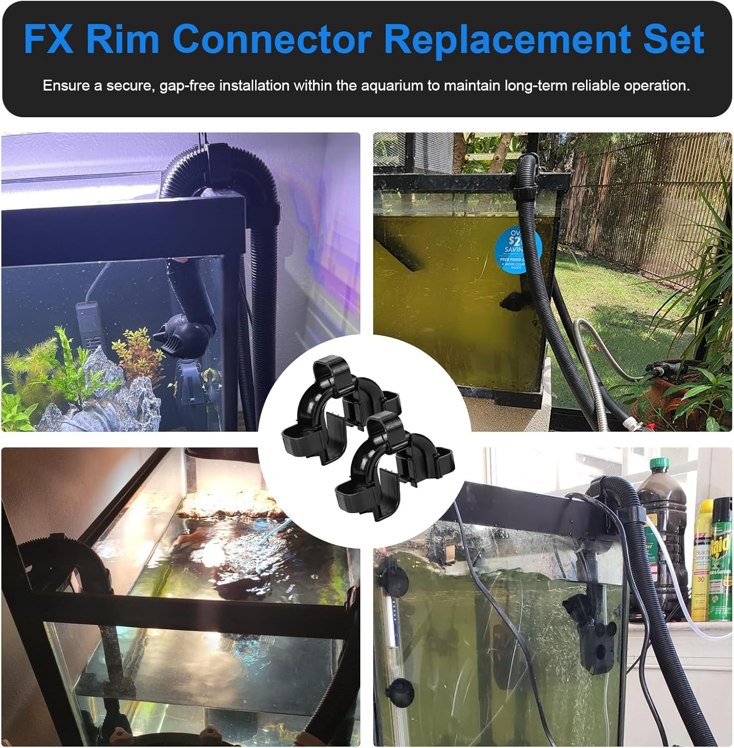 2 Pack Rim Connector Replacement for Fluval Fx4/Fx5/Fx6 Canister Filters, High Performance Canister Filter, Aquarium Hose Rim Clip(with O-Rings and Clips), fx6 Replacement Parts(Model A20230)