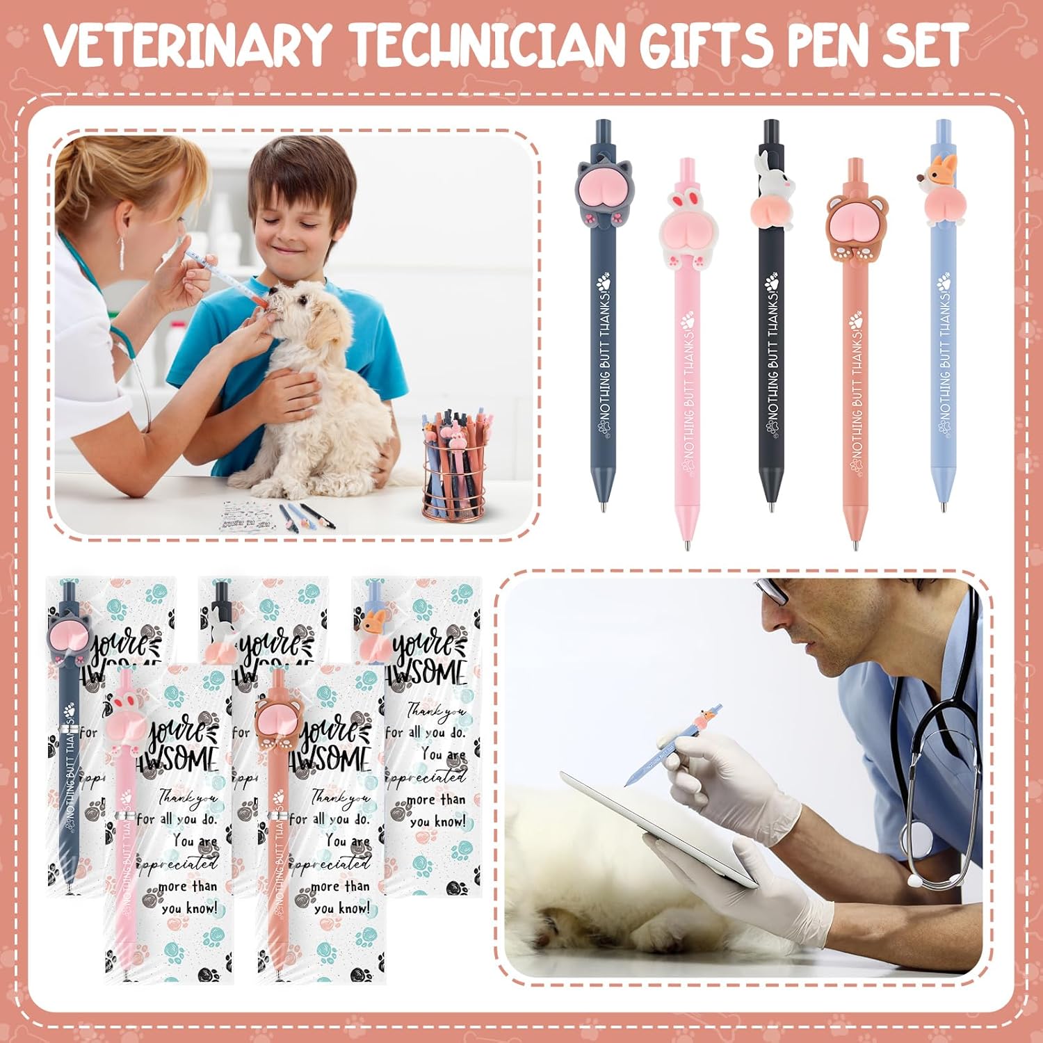 Geyoga 20 Sets Appreciation Gift for Coworker Vet Tech Bulk Animal Pens with Dog Thank You Card Paw Bookmark Cute Funny Pen Social Worker Month Gift for Vet Technologist Staff Pet Lover Women (Animal) - Image 6
