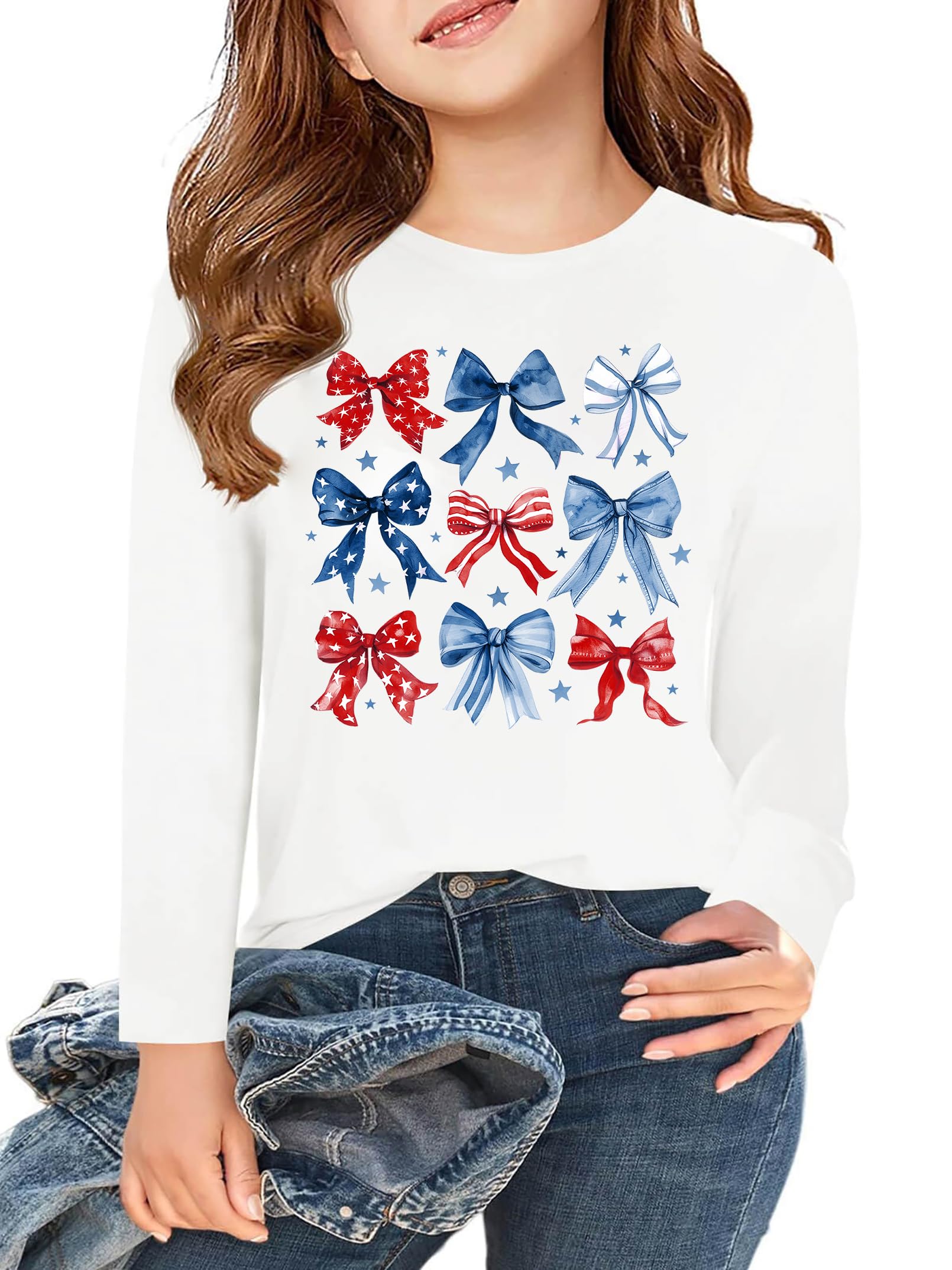 Ithalt 4th of July Outfit Kids Girls American T Shirt USA T-Shirt Fourth of July Tops Patriotic Long Sleeve Tops