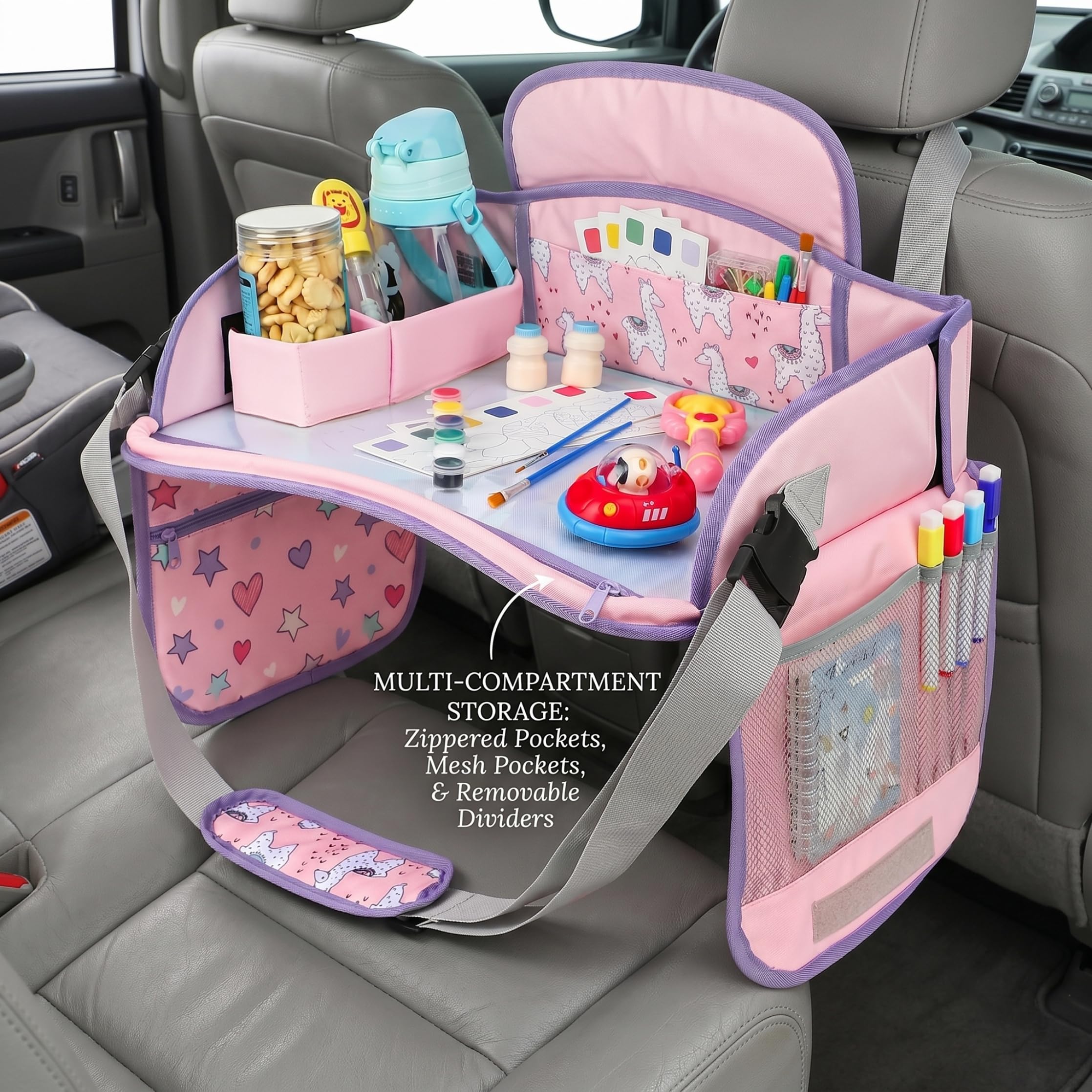 Vassoio da Viaggio per Bambini in Auto, Vassoio per Seggiolino Auto Compatibile con Touchscreen Tavolo Pieghevole per Bambini con Portaoggetti, Style-2