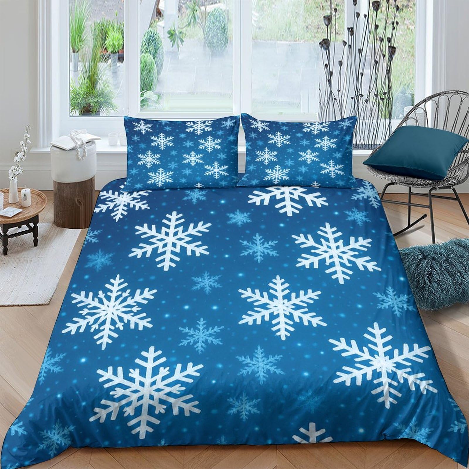 Ctjqhvkz Style-7 3D Printed Blue Snowflake Fitted Sheet Microfiber Soft Anti-Slip Mattress Cover For Bedroom Dorm Guest Room Easy Care Single（135X200cm）