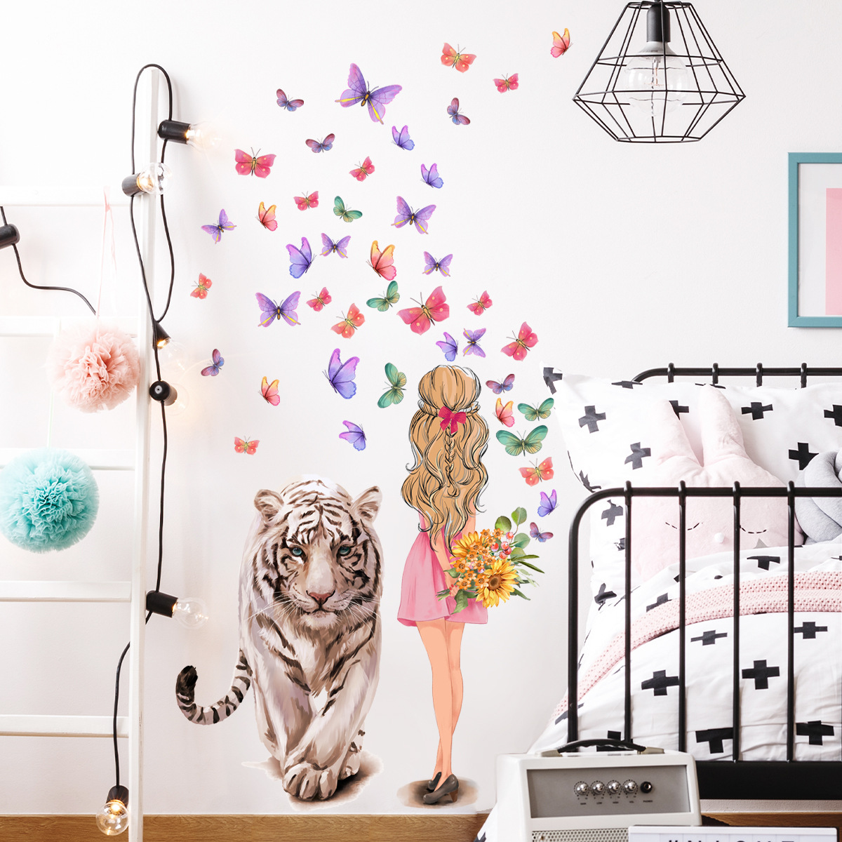 Vinilo Decorativo Tigre y Niña con Mariposas miniatura 7