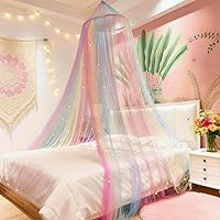 Vista 10 de Eimilaly Mosquitera de arco iris, toldo de cama de princesa para decoración de habitación de niñas o fiesta temática de unicornio
