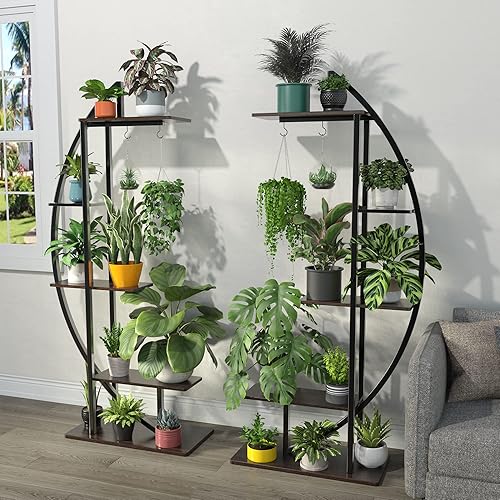 Miniatura 4 de GDLF Soporte alto para plantas, estante grande para plantas de interior, 71 pulgadas, estante de metal con gancho para colgar, diseño más alto