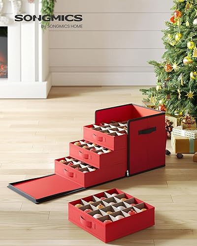 Miniatura 2 de SONGMICS Caja de almacenamiento de adornos navideños, con lateral abierto, contenedor de almacenamiento de Navidad apilable con tapa, 4 bandejas de