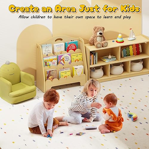 Miniatura 4 de ONBRILL Estantería Montessori de madera de 3 niveles para niños, estante organizador y almacenamiento de juguetes, soporte de exhibición de libros