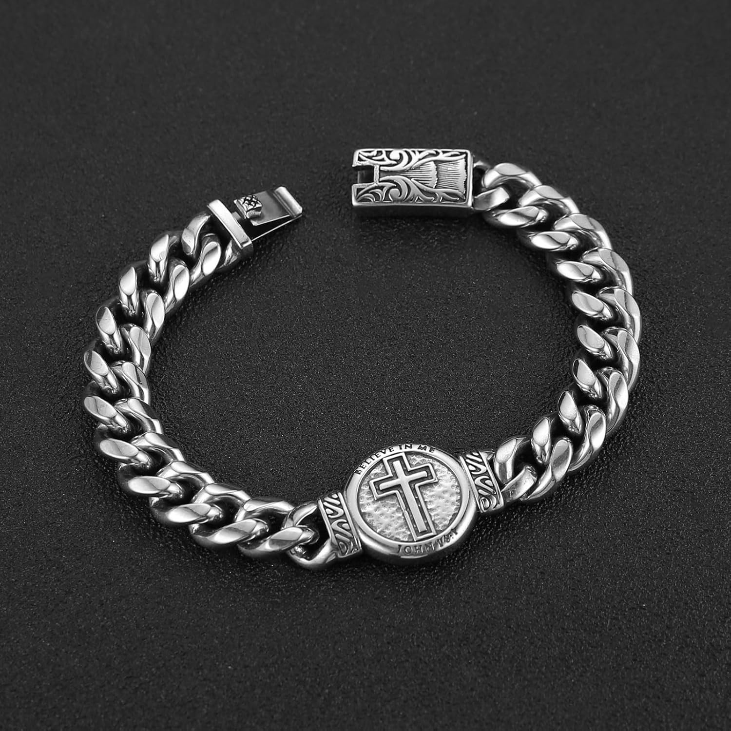HZMAN 8.5Inch Cuban Link Bracelet for Men Silver Stainless Steel Heavy Biker Link Bracelet - Image 4