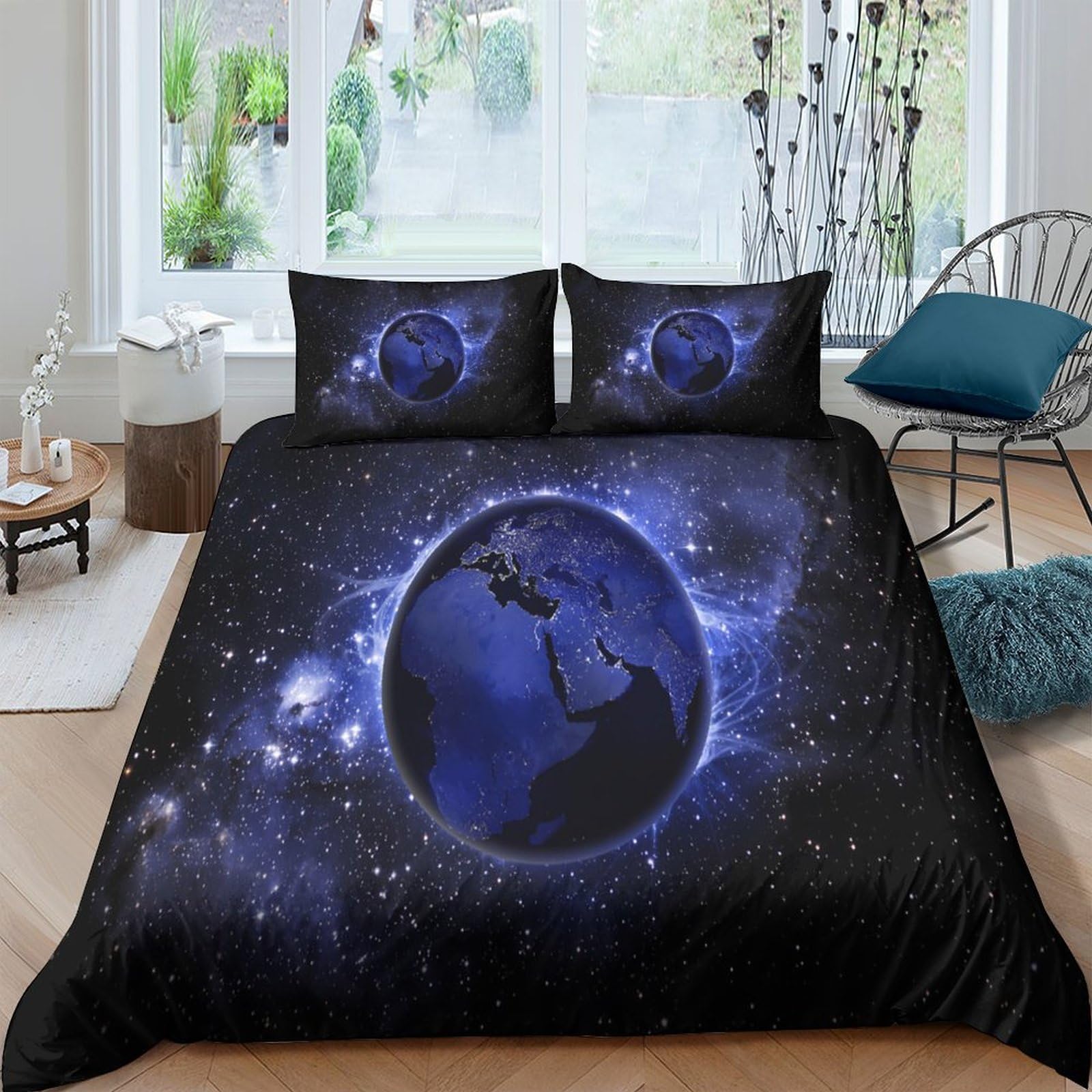 GPLZQXKJNH Galaxy Starry Sky Duvet Cover 3D Printed Microfiber Bedding Set with 2 Pillowcases for Bedroom Decor and Cozy Sleep Single（135x200cm）
