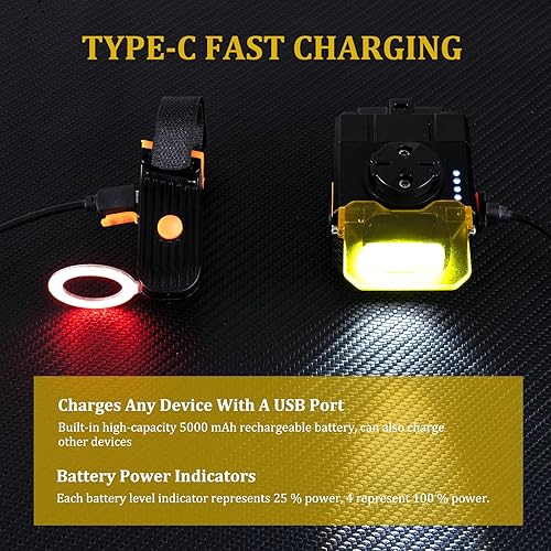 Miniatura 6 de Luz recargable ultra brillante para bicicleta, IPX5, 8 modos que incluyen luces antiniebla, carga rápida tipo C, luz trasera con 5 modos, ideal