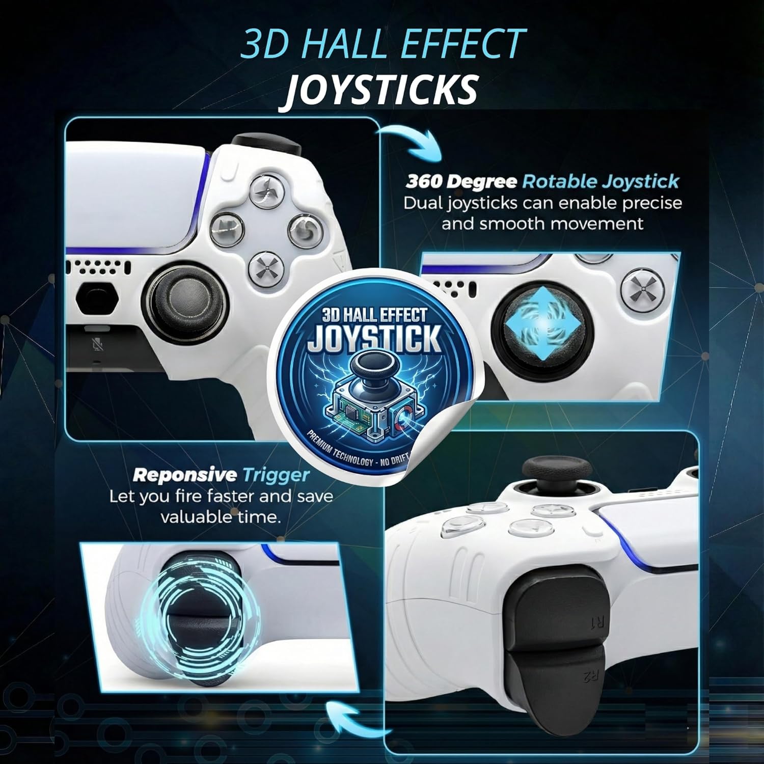 NexGami Wireless Controller Compatible with PS5, Bluetooth 5.0 Gamepad with 3D Hall Effect Joysticks, Dual Vibration, 6-Axis Motion Control, USB C Charging, Ergonomic Design for Gamers, Works with PS5 and Windows PC