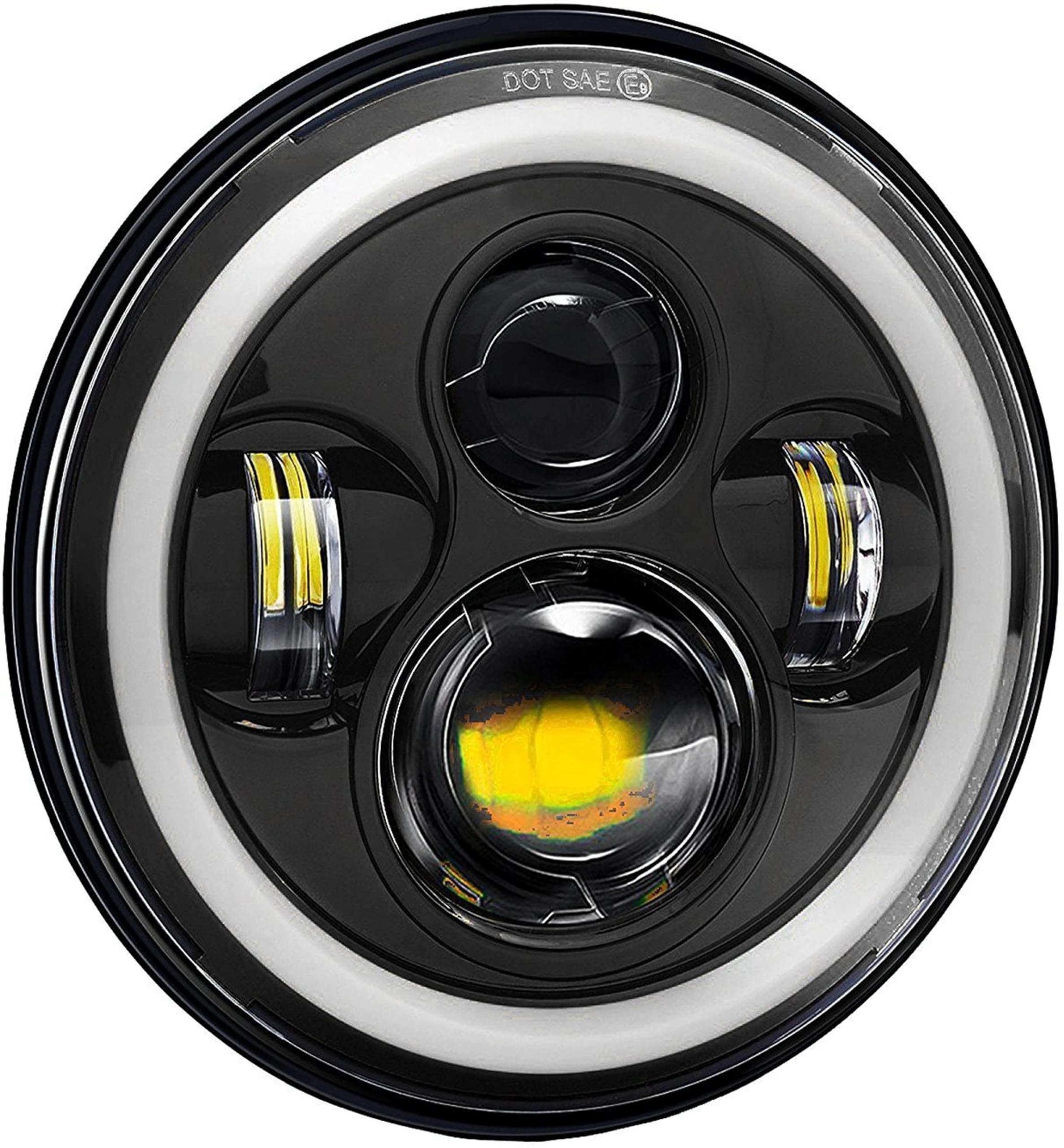 Moto Powerz 7 Inch LED Headlight with Full Ring DRL, White & Yellow Hi/Low Beam, Imported Power Headlamp Compatible with