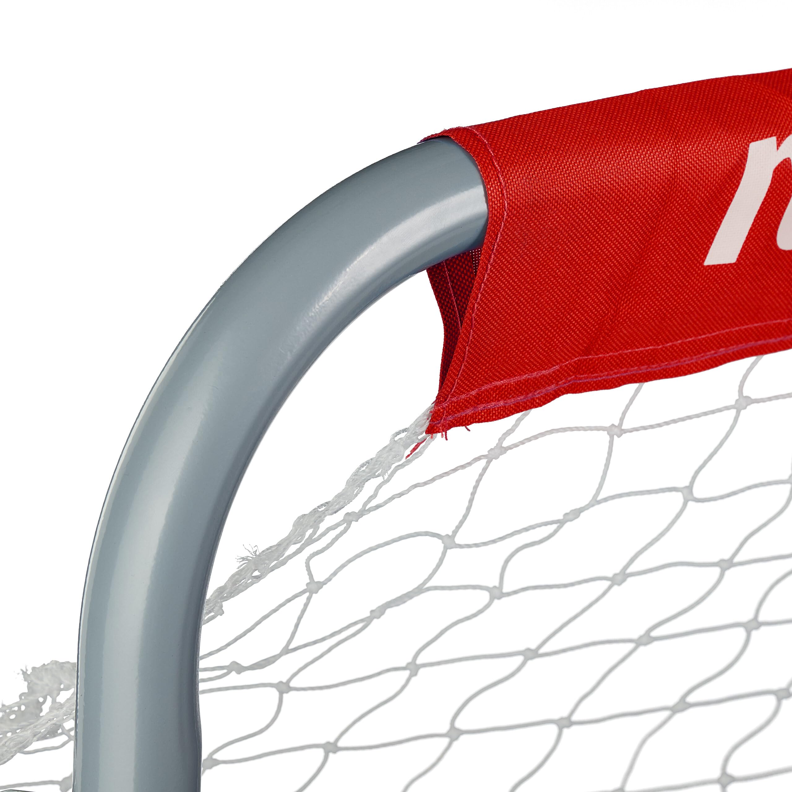 Relaxdays Porte da Calcio, Giardino, Set da 2 per Calcetto, Adulti e Bambini, in Metallo, con Rete, 110x150x75 cm, Rosso