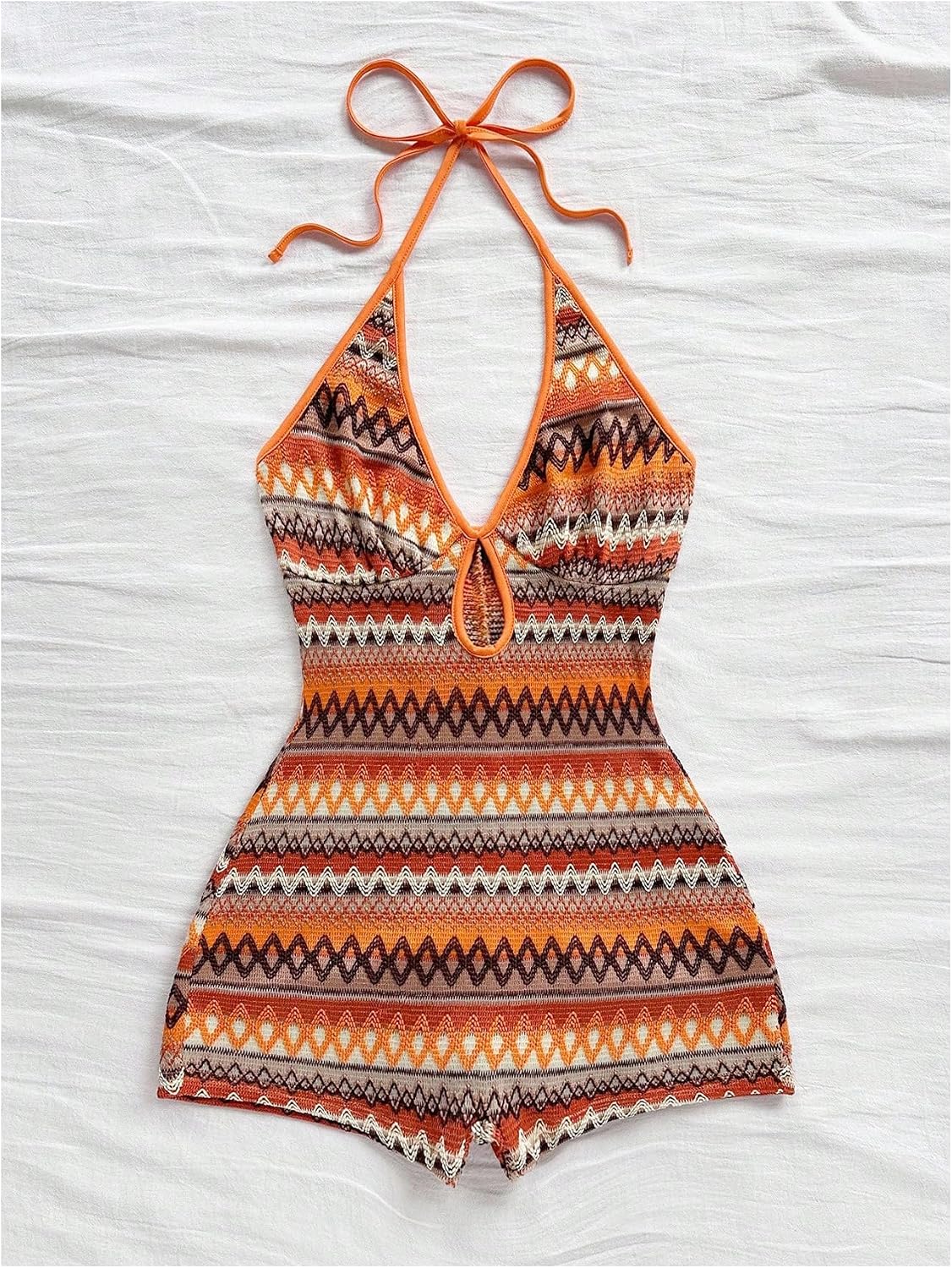 MakeMeChic Women's Halter Short Rompers Summer One Piece Jumpsuits Backless Shapewear