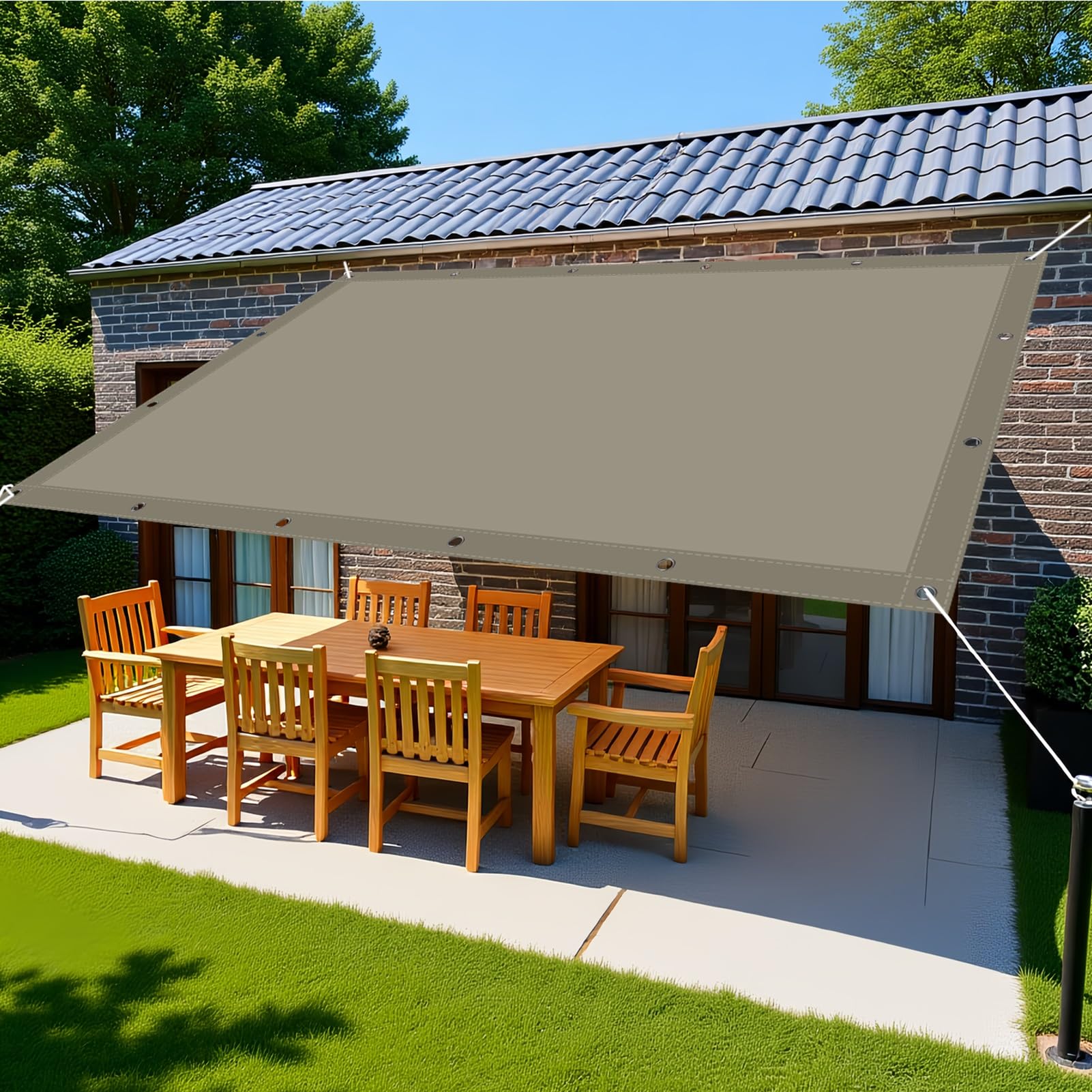 Sun Sail Shade Waterproof 160 x 180 cm UV Block Pes Waterproof Sun Shade Sail Easy Installation for Outdoor Garden Patio Party/Sunscreen Awning Canopy, Taupe