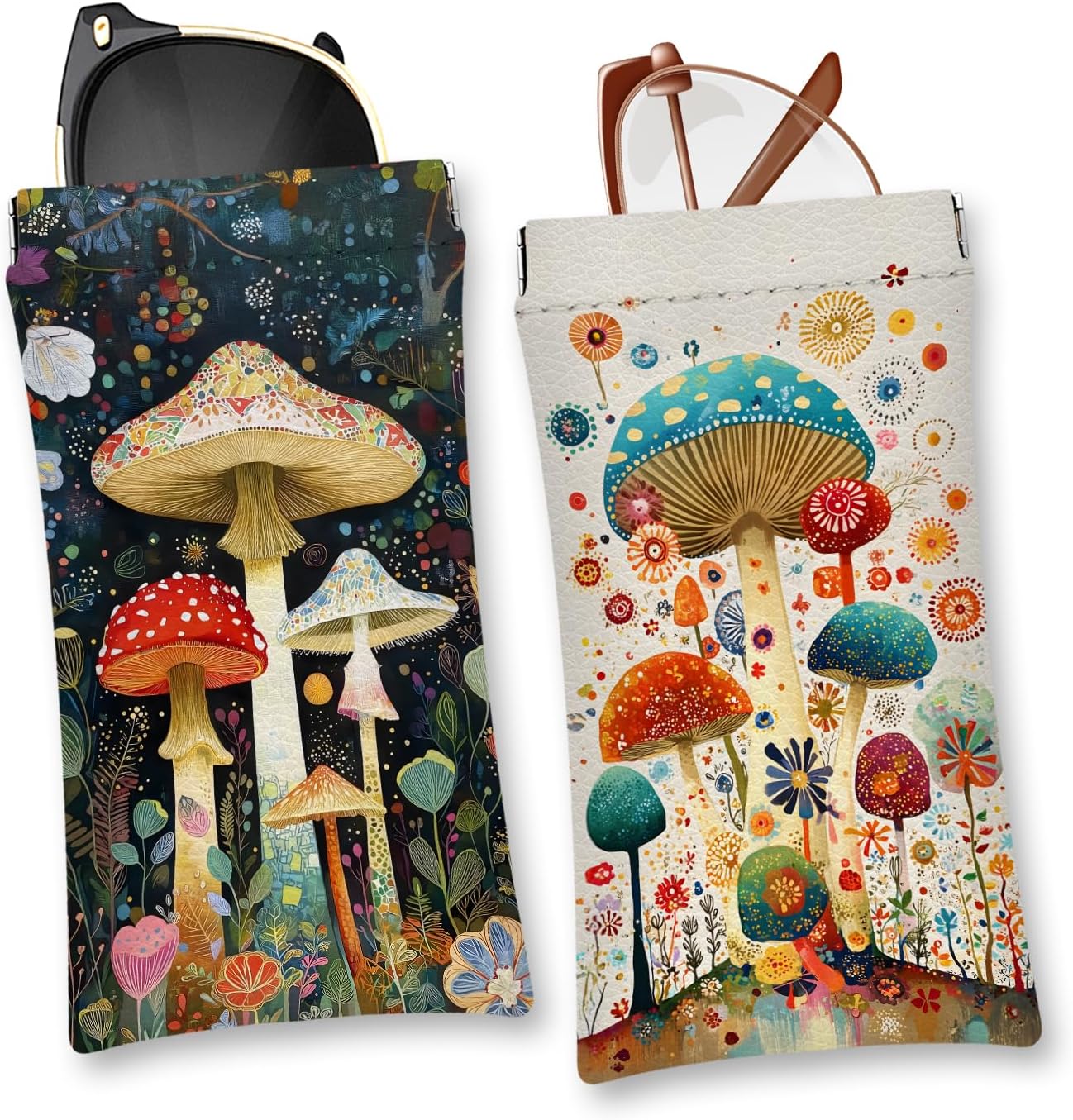 Eyeglasses Sunglasses Case PU Soft Squeeze Top Glasses Pouch for Women Student,Floral Pattern Portable Anti Scratch