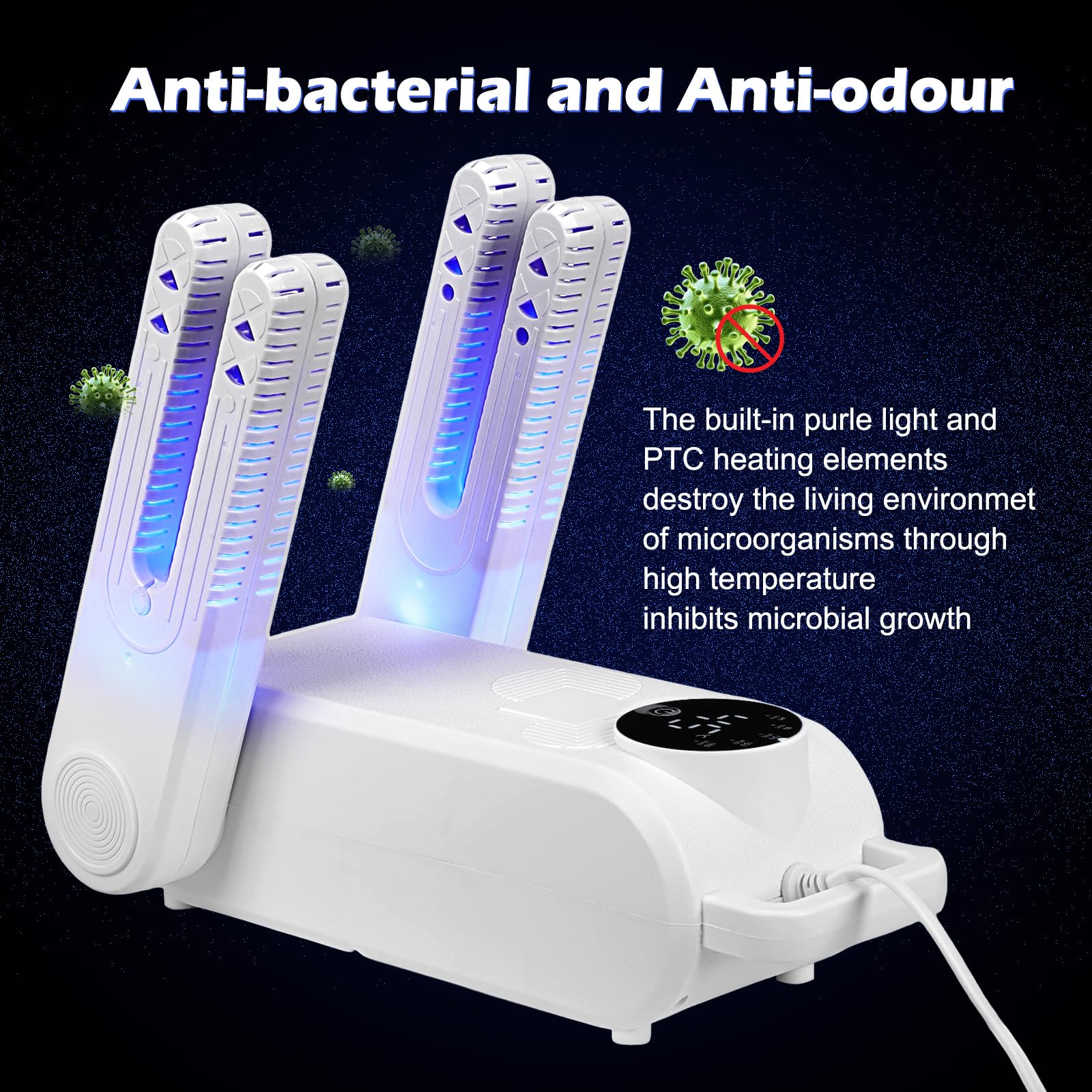 Secador de Zapatos Eléctrico, Secador y Refrescador de Zapatos, Secador de Botas de Esquí con 5 Temporizador, 180° Ajustable Tendederos, Shoe Dryer para Zapatos, Calcetines, Guantes