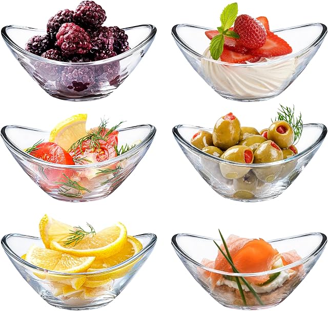 CRYSTALIA Premium Small Dessert Bowls Set of 6 143ml Lead Free Glass Dip Bowls, Stylish Prep Bowls, Sauce Bowls, Dipping Bowls, Sauce Dish, Starter Dishes, Small Glass Bowls, Glass Ice Cream Bowls