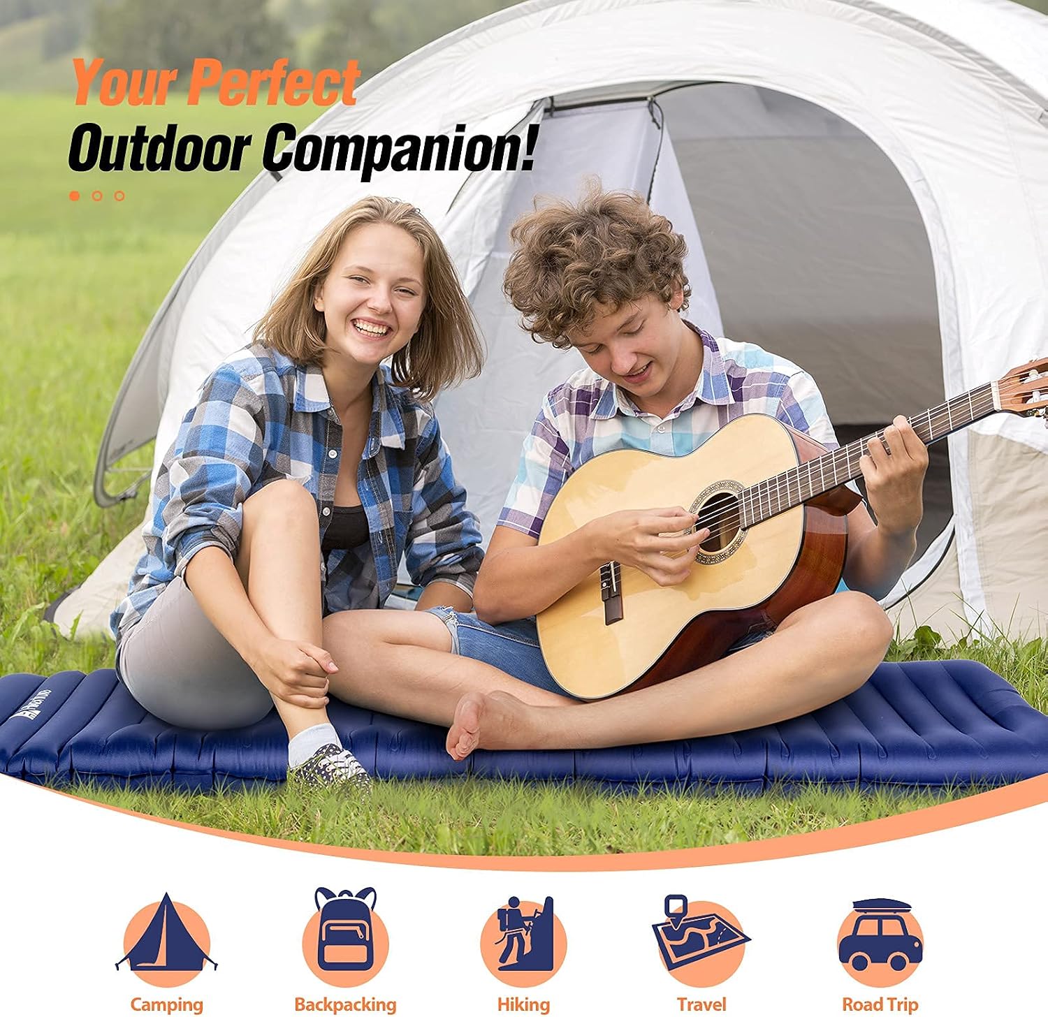 HIKENTURE Camping Sleeping Pad,Ultra-Thick 5 Inch,Ergonomic Backpacking Sleeping Mat,Ultralight,Inflatable &Compact Camp Air Mattress for Tent,Hiking,Hammock(1100-A)