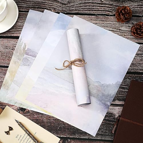 Miniatura 4 de 60 hojas de papel estacionario, 4 estilos de acuarela escénica, papel de escritura estacionario, papel de escritura de doble cara, 8.5 x 11 pulgadas