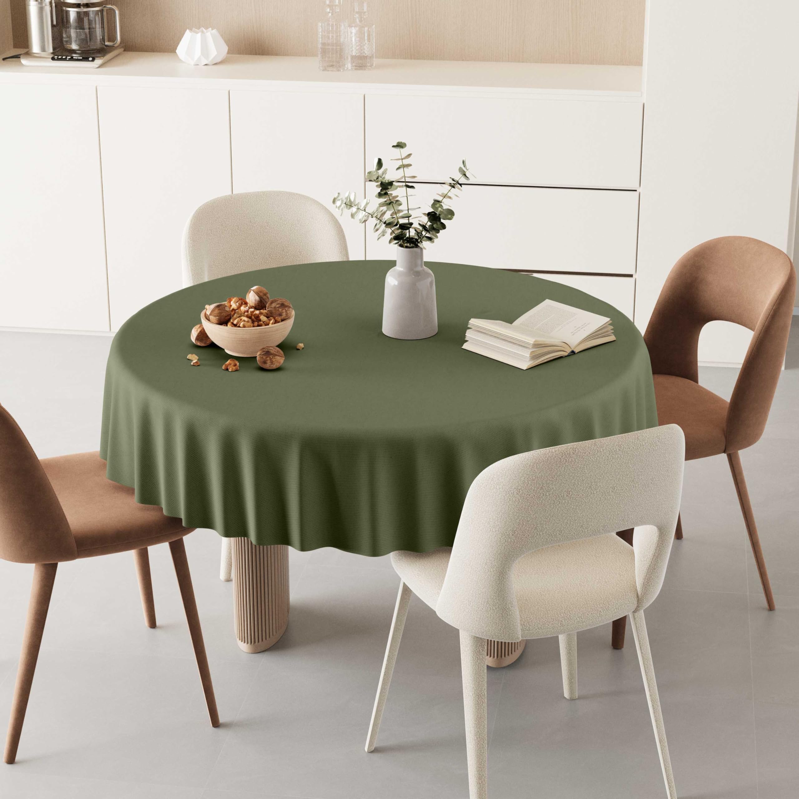 THE LINEN COMPANY Round Table Cover 50 x 50 Inch Olive Green, Pure Cotton Fabric Dining Table Cover, Durable, Washable & Reusable, Pack of 1-image-39