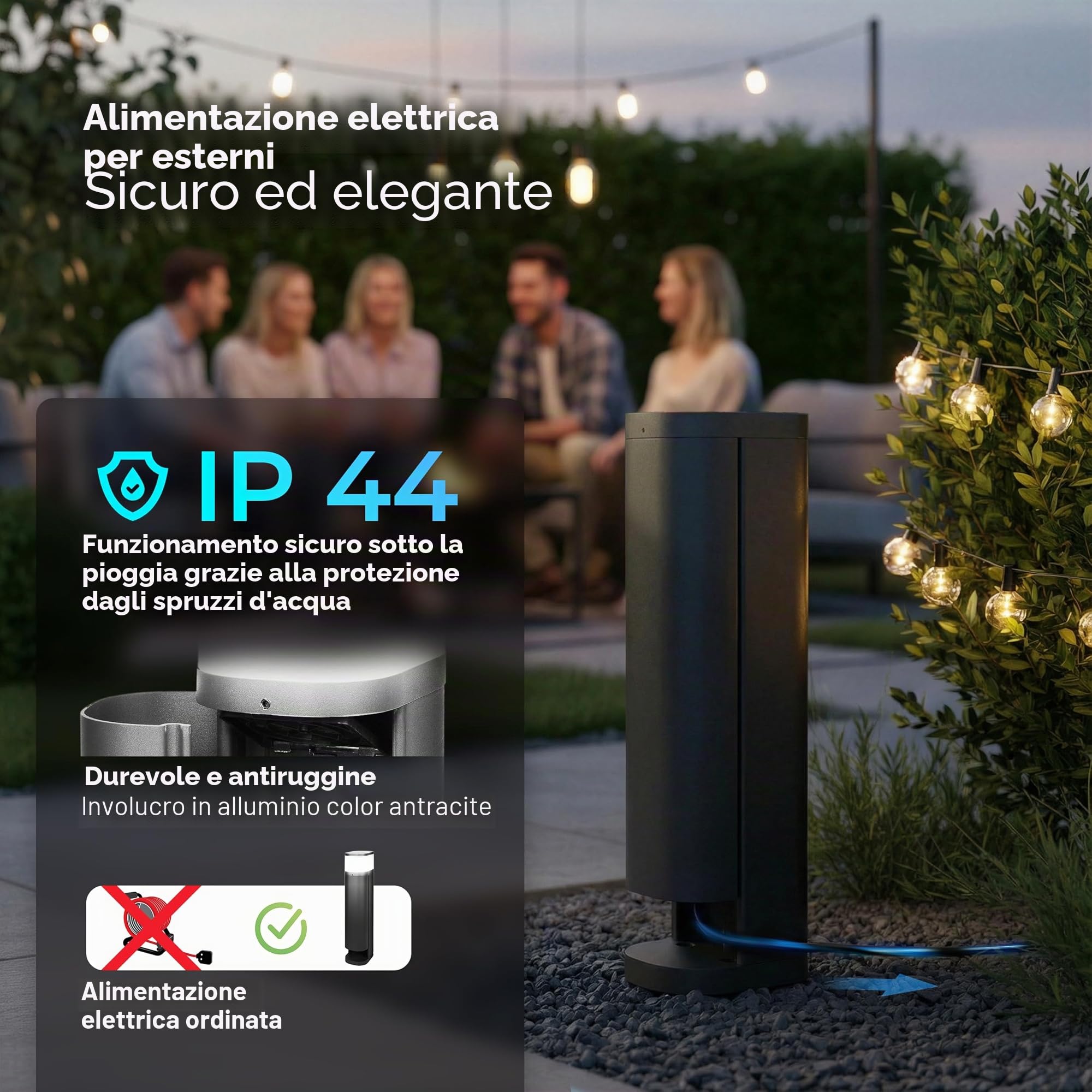 Novatool Torre di Presa Elettrica a 2 Vie Esterna, Colore Antracite, Rotonda, Con Apertura, IP44, per Giardino, Colonna da Esterno