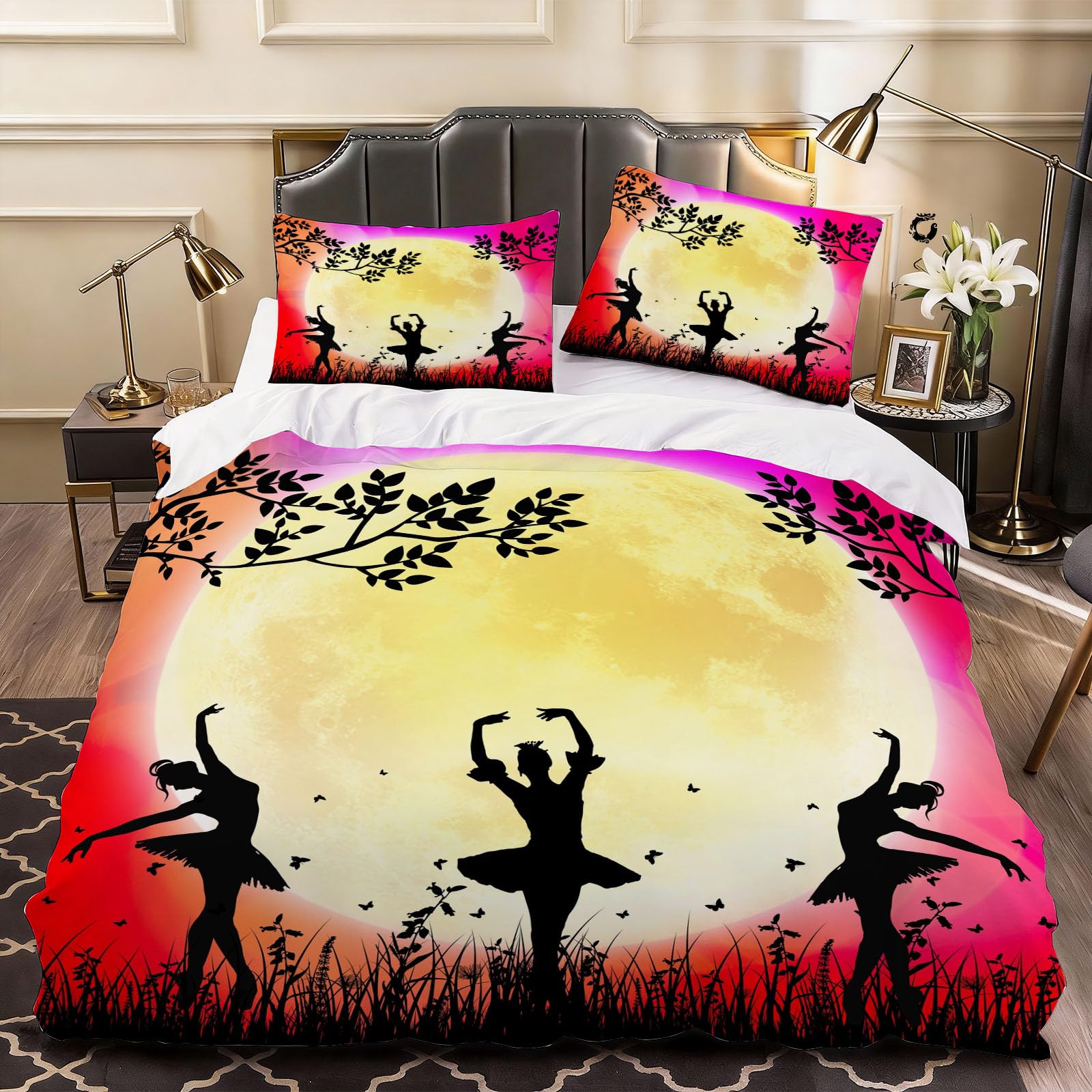 3D Cartoon Ballerina Duvet Cover Cartoon Bedding Super King Bed Set, Soft Microfiber Comforter Cover Printed with Zipper Closure Quilt Coverr 260x220 cm and 2 Pillowcases