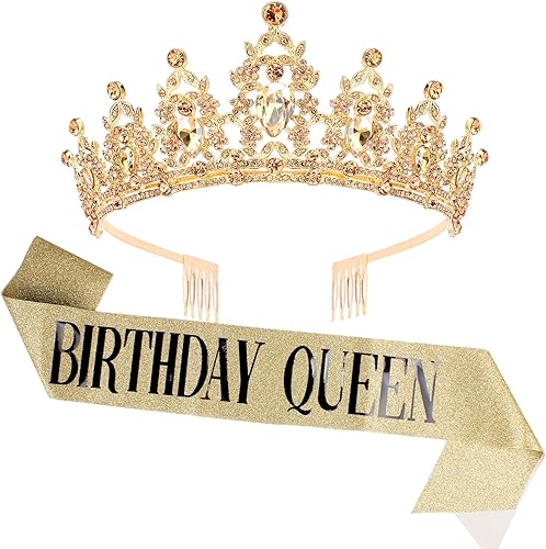 CAVETEE Tiara y banda de cumpleaños barroca