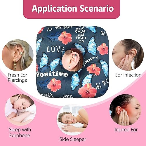 Miniatura 7 de Almohada perforadora de oreja para dormir de lado, almohadas con agujeros para dolor de oído, almohada de dona para dormir del lado de la oreja para