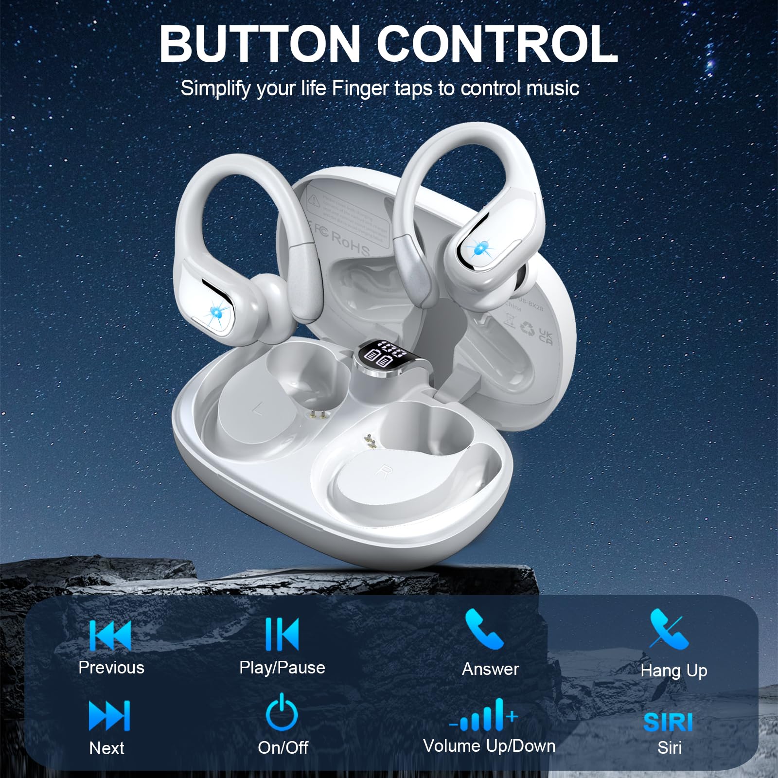 Rulefiss Auricolari in-ear con Bluetooth 5.3, batteria durevole, design impermeabile, YM-DEXZ-X16