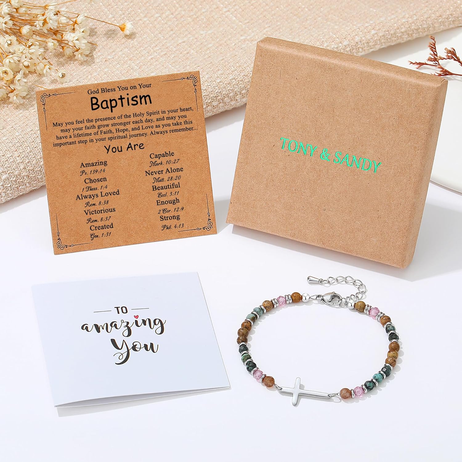 TONY & SANDY Christian Cross Bracelet for Women, Valentine's Day Gifts for Her, Confirmation Baptism Easter Gifts, Unique Gift for Friends Daughter Mom Sister in Christ Birthday Christmas - Image 6