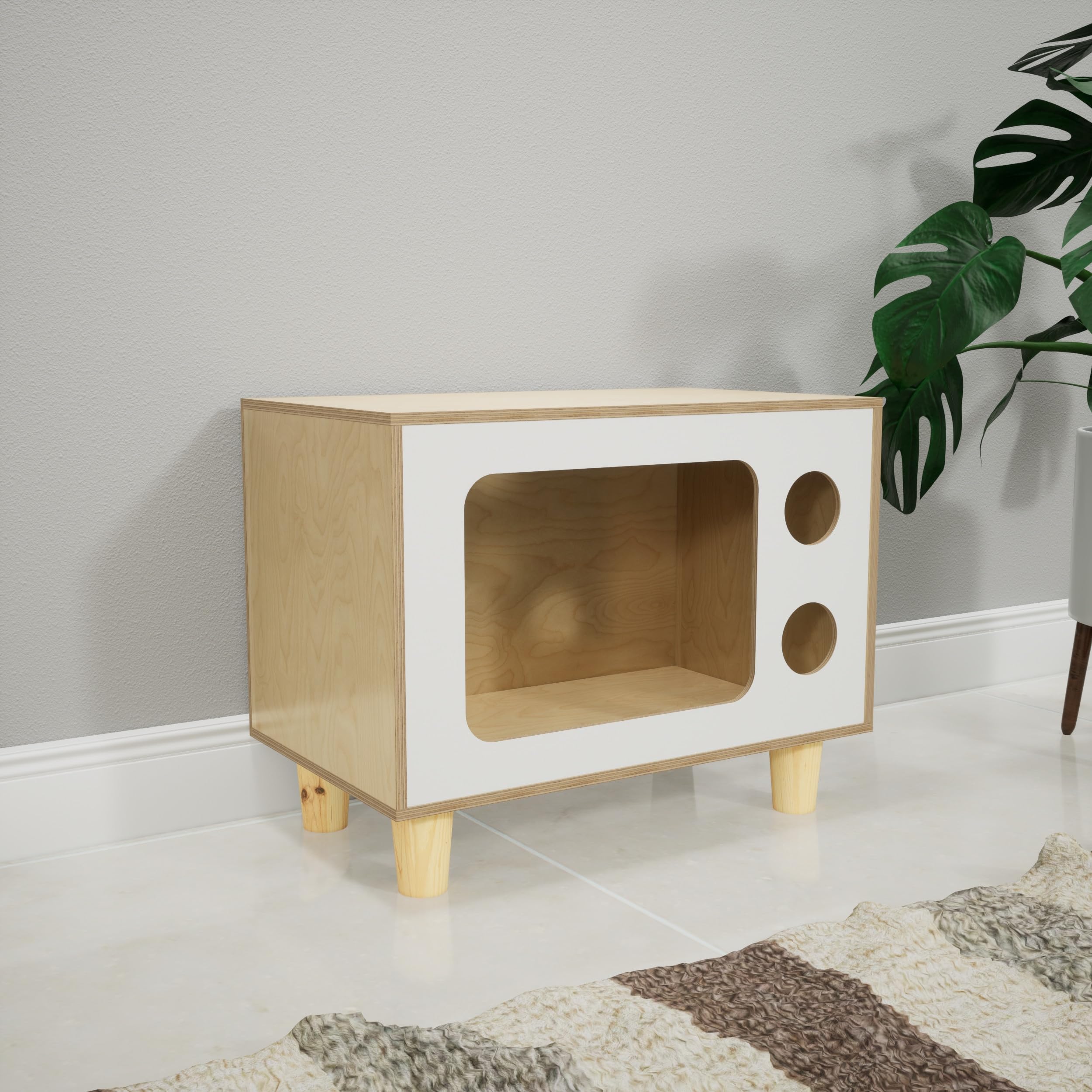 The Fuzzy Pad Classic Tv Shaped Bed -White Cat Bed Without Mattress- Quirky,Comfortable, Cozy, Spacious&Stylish.