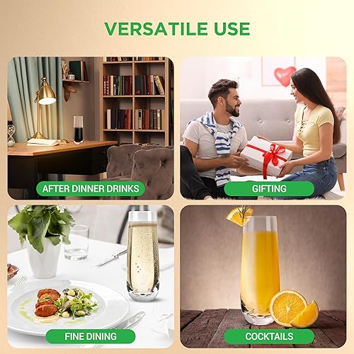 Miniatura 4 de NutriChef Juego de 2 copas de champán sin tallo, copas de cristal de 6.4 pulgadas de alto con base gruesa y pesada, flauta de vino Prosecco, vaso