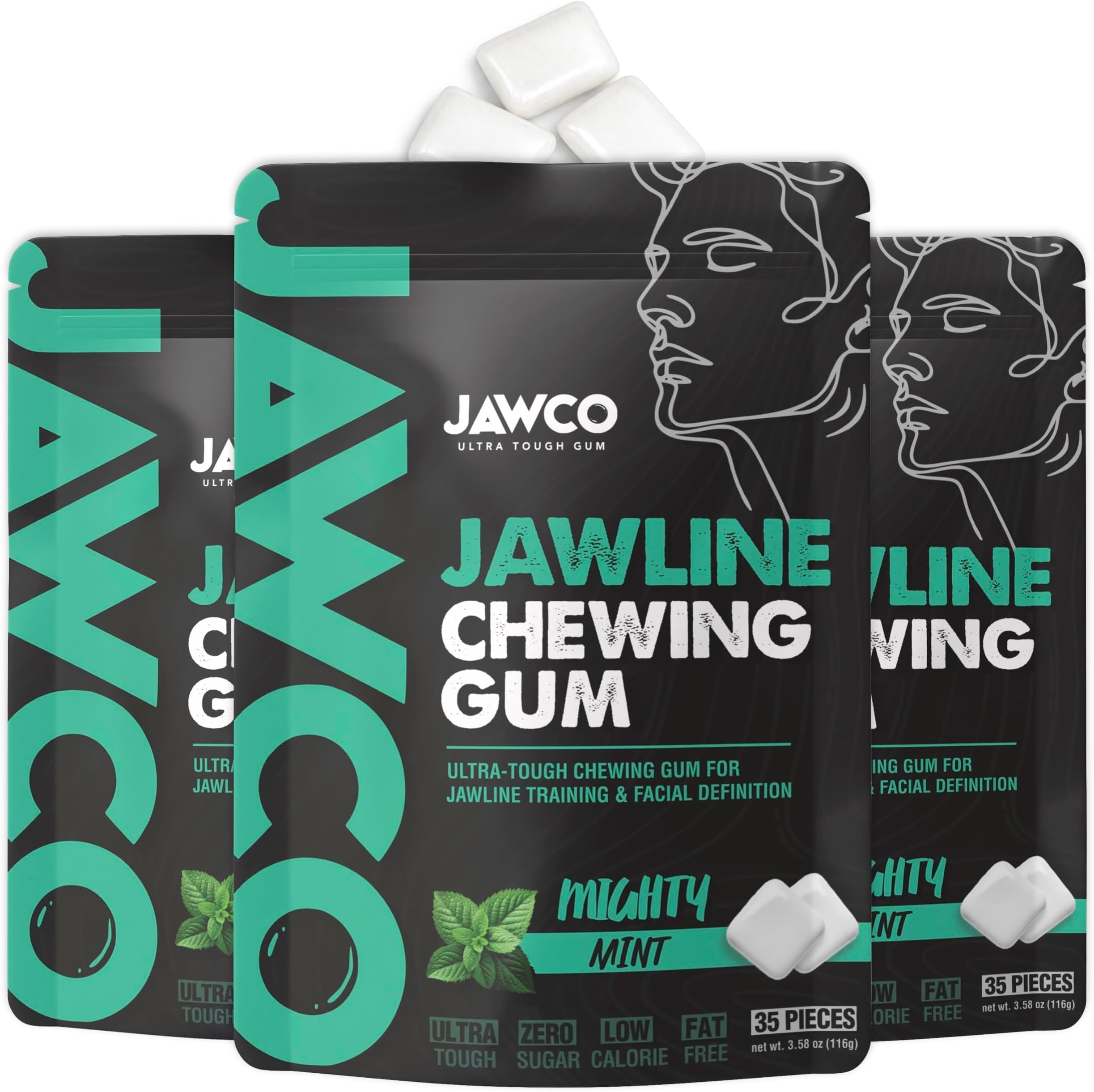 Ultra-tough Jawline Chewing Gum | Get a Stronger, Squarer Jawline | Jaw Training Hard Gum | Chisel, Sculpt, Tone your Jaw | 15X Hardness | Facial Fitness Mewing Gum | Mighty Mint (3-Pack)