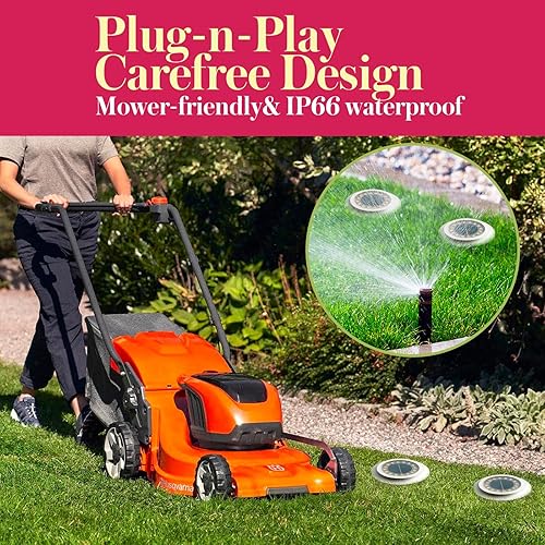 Miniatura 6 de upperosey Paquete de 8 luces solares de tierra, 16 LED mejoradas, luz solar para exteriores para patio, apta para cortacésped, soporta 200 libras,