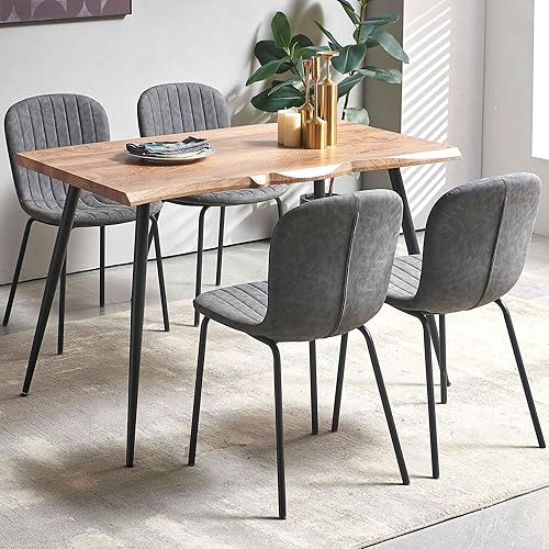 Miniatura 15 de Juego de mesa de comedor para 4, moderno juego de mesa de cocina de 5 piezas, mesa de comedor rectangular de 47 pulgadas y sillas vintage de piel