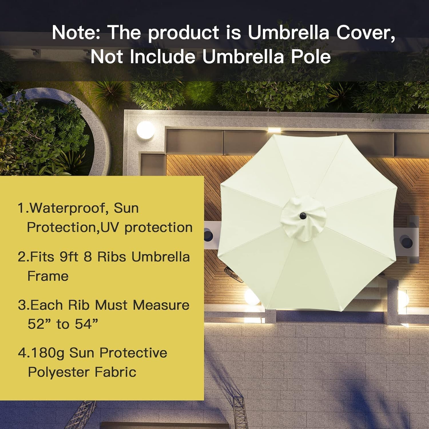 Patio Umbrella Replacement Canopy, 9ft 8-Rib, Waterproof, UV Protection, Taupe