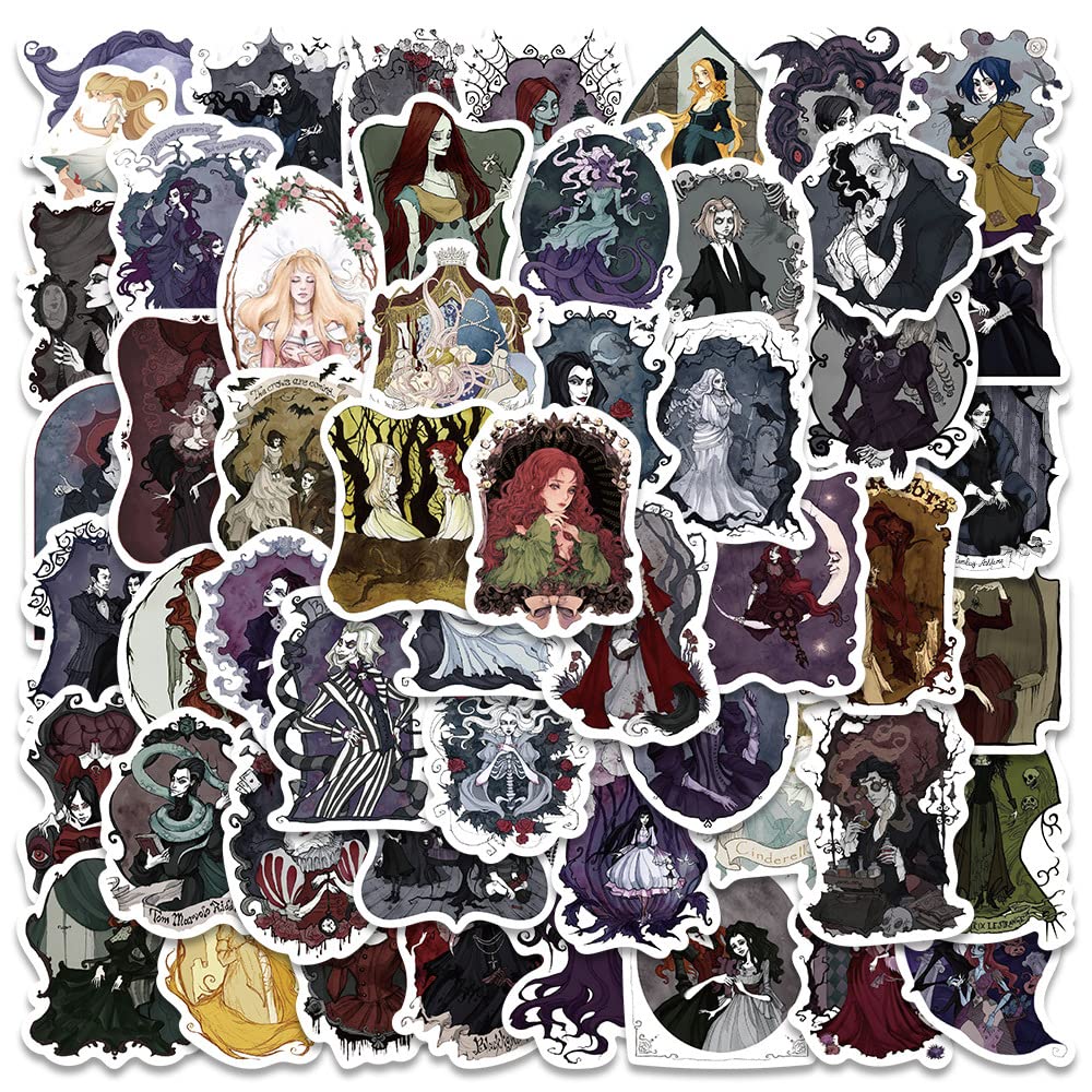 50Pcs Dark Witch Stickers, Scary Spooky Wiccan Style Stickers Packs, Vinyl Waterproof Witchy Apothecary Decals for Notebook Phone Diary, Halloween Holiday Party Decoration Presents for Teens Adults