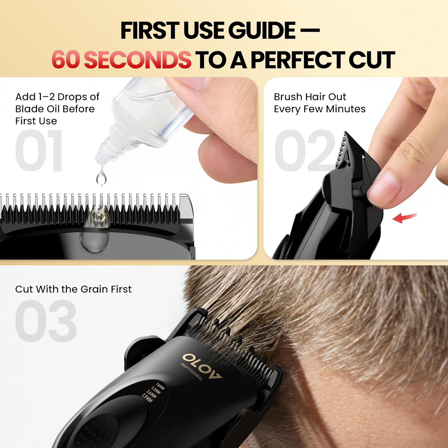 Hair Clippers for Men, Cordless Hair Clipper Kit, Adjustable 4 Length Setting, 2-Speed Settings, Replaceable Ceramic Blade Heads, Rechargeable Hair Clippers for Family (Black)
