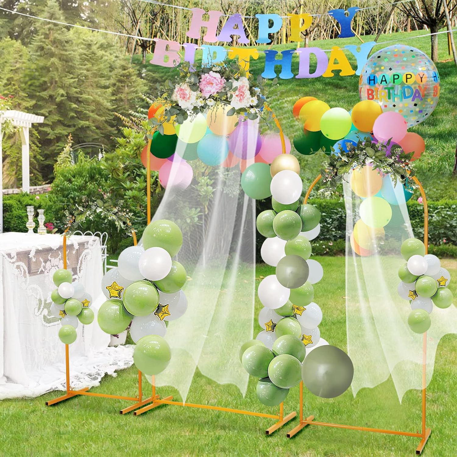 NUOBESTY 3 Pcs Metal Balloon Arch Backdrop Stand Set - 47/59/71 Inch Wedding Arch Frame for Ceremony Birthday Baby Shower Party Decoration