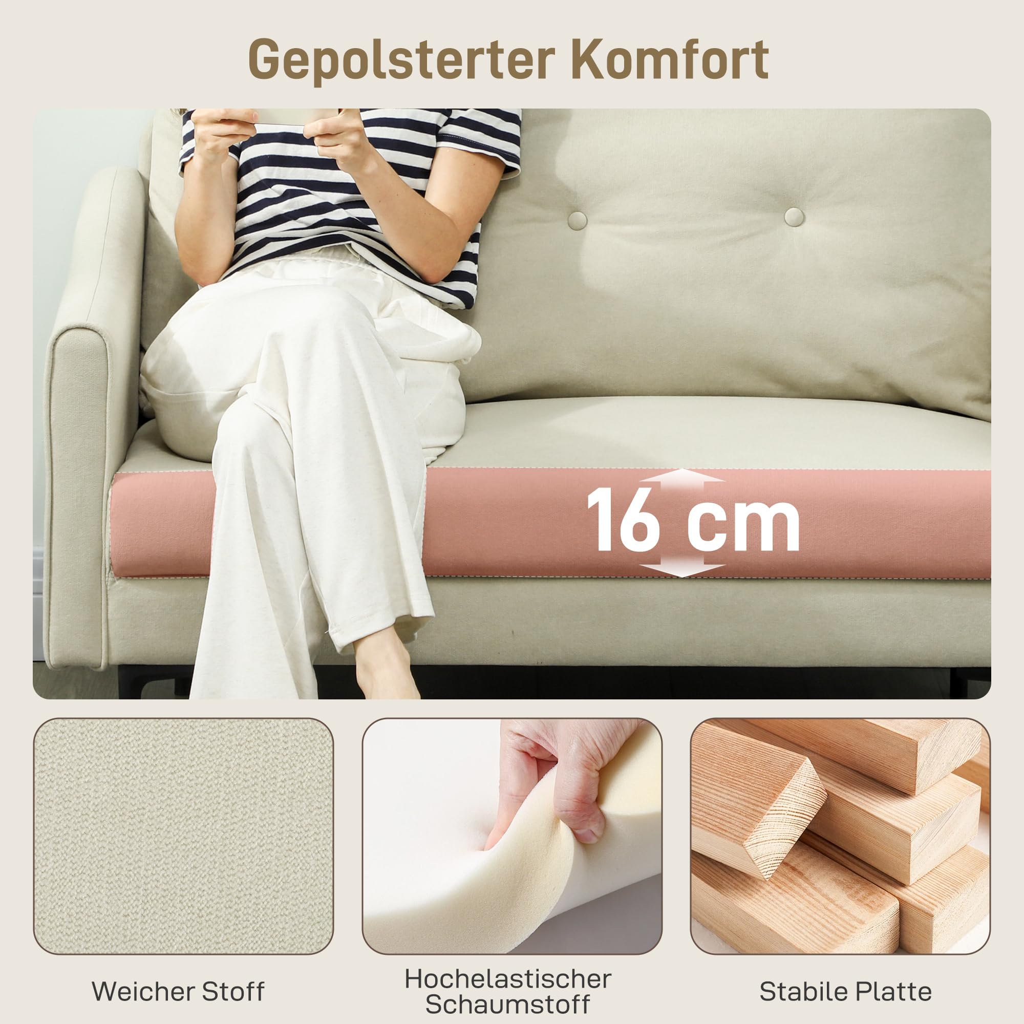 HOMCOM Divano 2 Posti in Velluto con Schienale Cuscino Trapuntato a Bottoni Rimovibile, Divanetto 2 Posti Imbottito Salvaspazio Moderno con Gambe in Metallo per Soggiorno Salotto, 124x73x92 cm, Crema