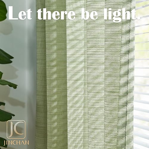 Miniatura 3 de jinchan Cortinas traslúcidas de lino para sala de estar, 96 pulgadas de largo, cortinas de gasa rústica, filtrantes de luz, bolsillo para barra,