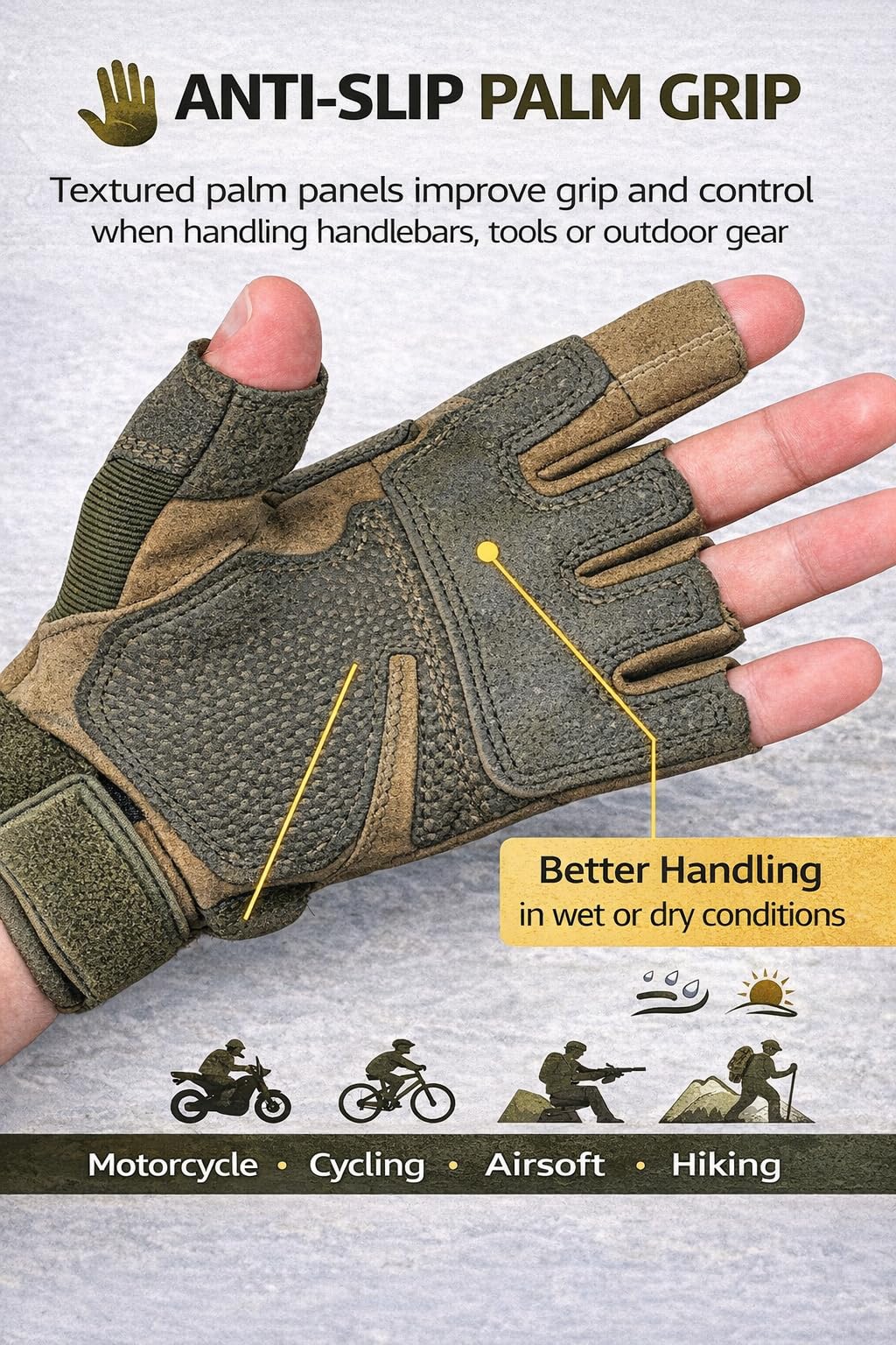 A.C.I.L. Gants de Protection sans Doigts Coque TPU Anti-Dérapants Moto Cyclisme Airsoft Randonnée