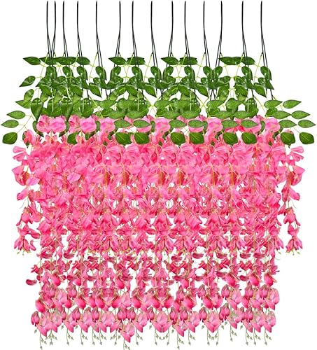 DECHOUS 12 guirnaldas colgantes de glicina artificiales de 35.4 pulgadas de color rosa de 35.4 pulgadas, guirnalda colgante de glicina de seda para