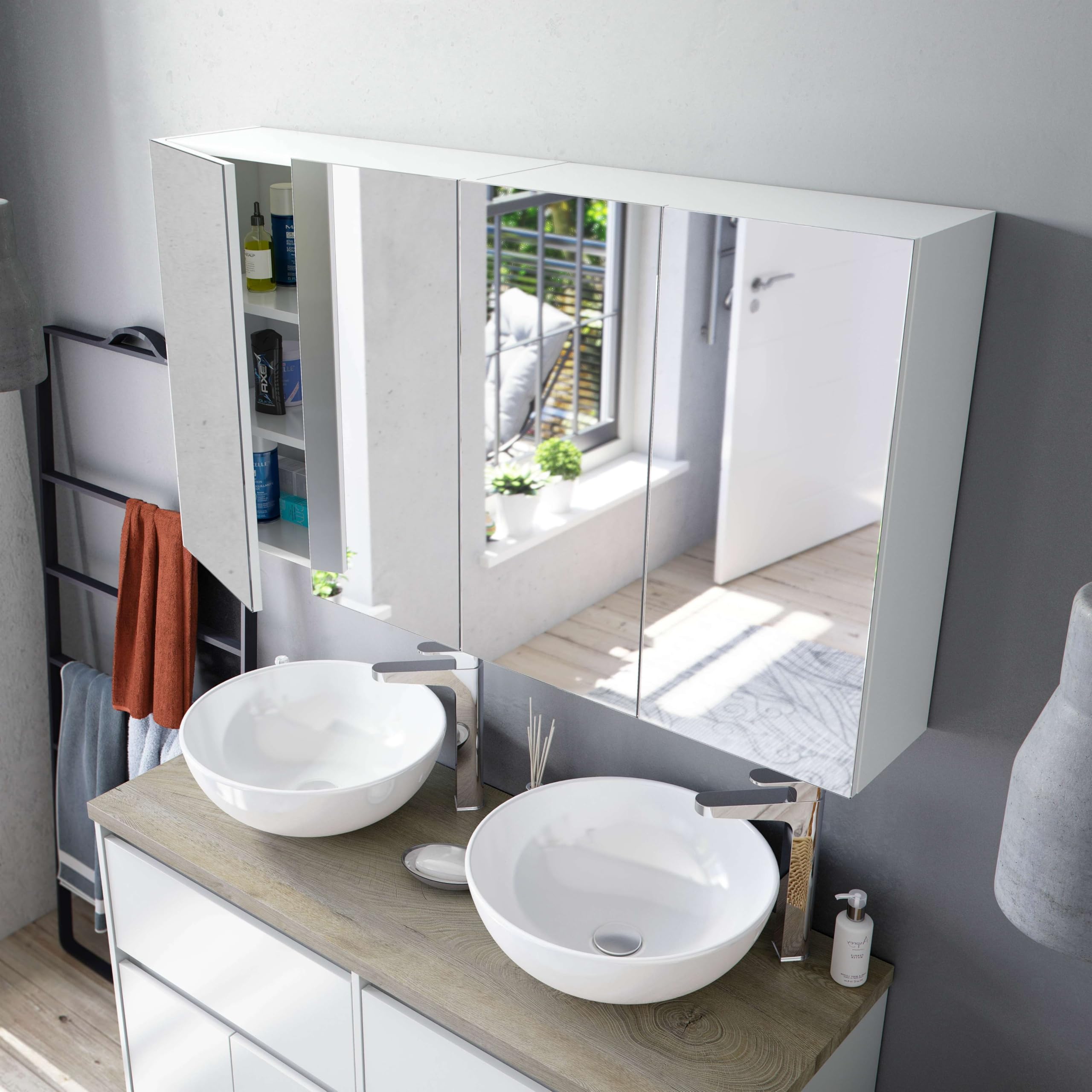 Miroytengo Pack de 2 armarios de baño con Espejo Aseo Color Blanco Brillo Estilo Moderno Mueble 120x65x21 cm