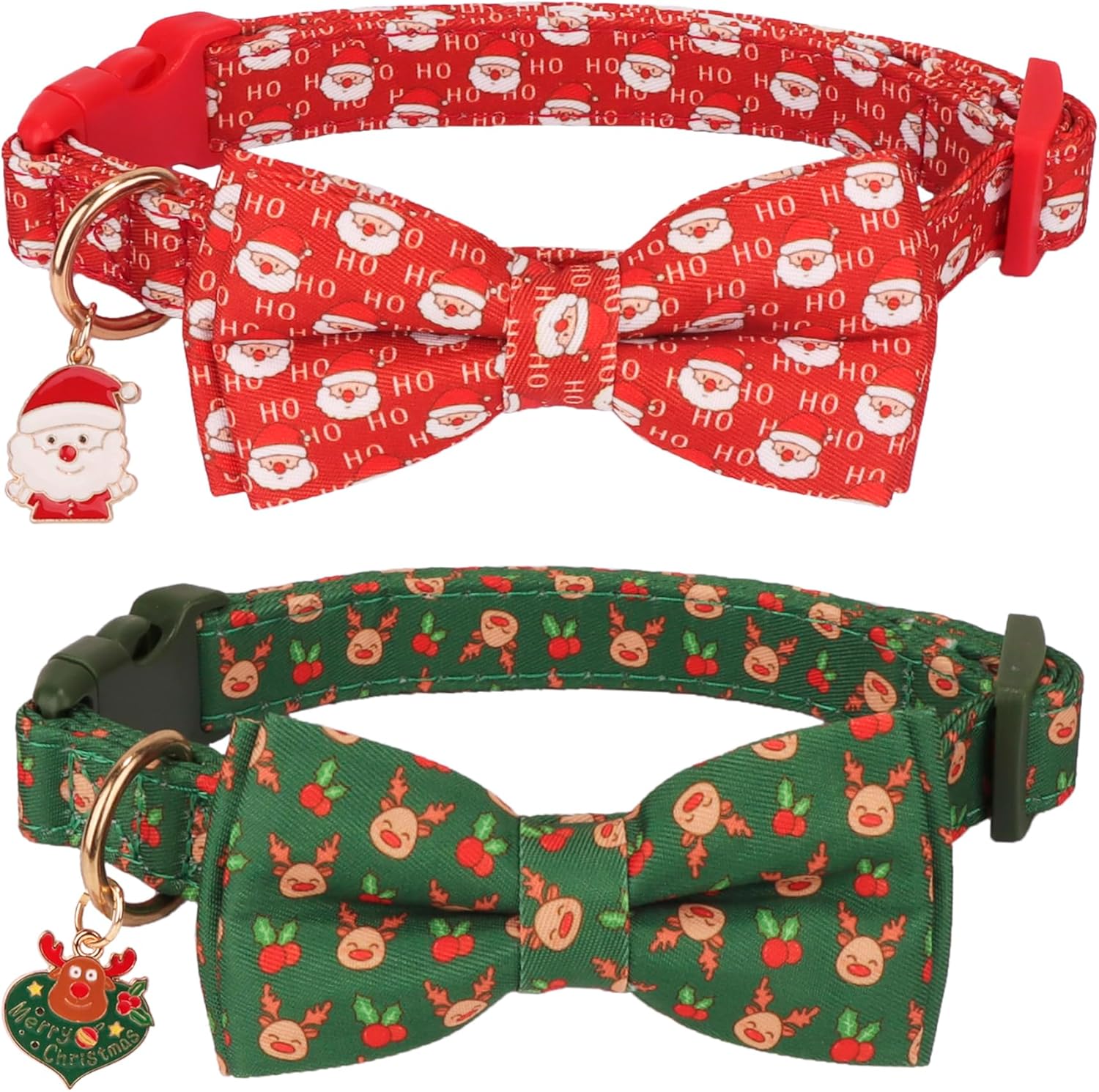 ADOGGYGO Christmas Dog Collars with Bow, Adjustable Red