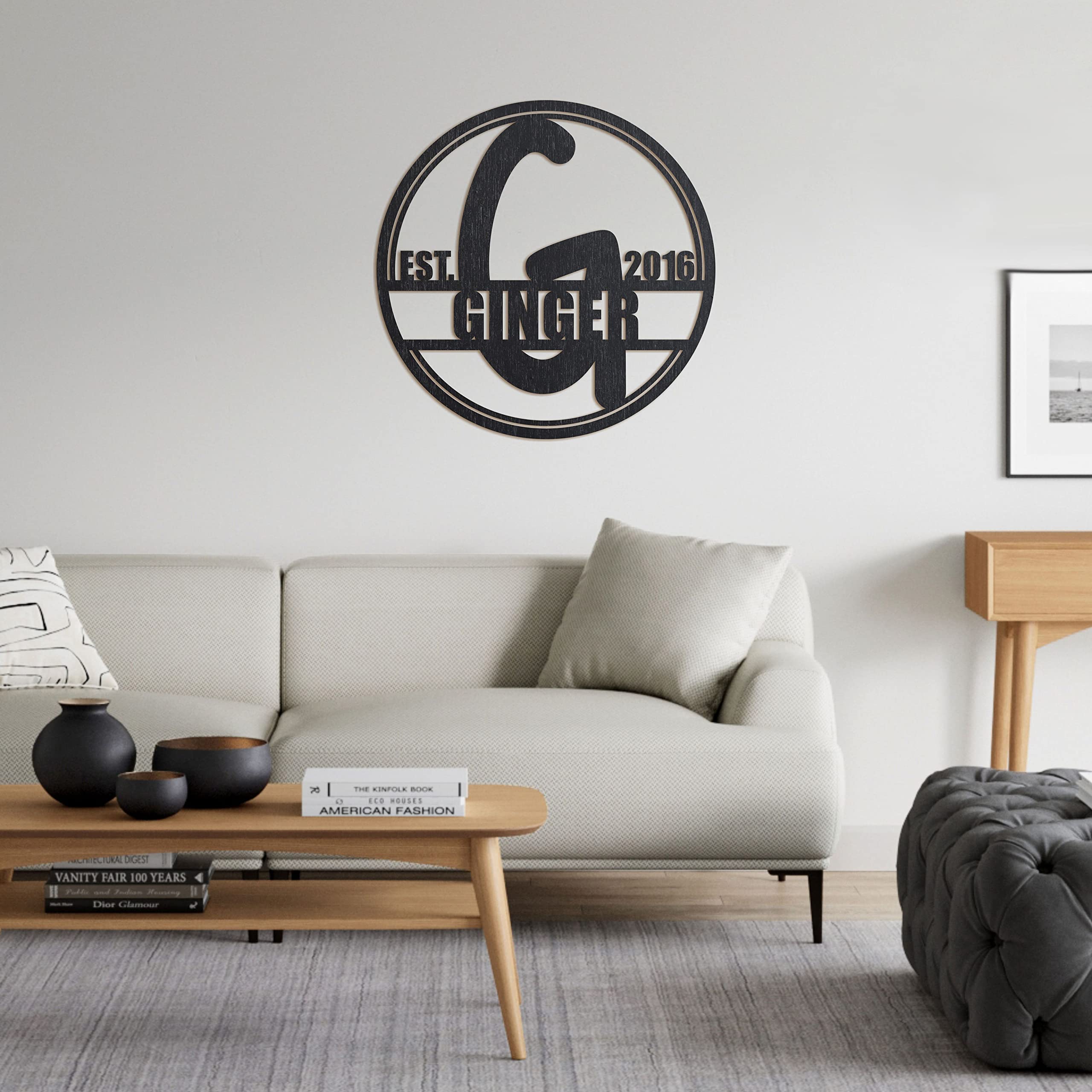 Custom Name Nursery Wooden Sign 6-40 inch, Split Letter Name Monogram, Baby Shower, Baby Name Sign Round, Name Sign for Boy or Girl, Wedding Sign, Personalized Children's Room Sign Décor (Sign-2)