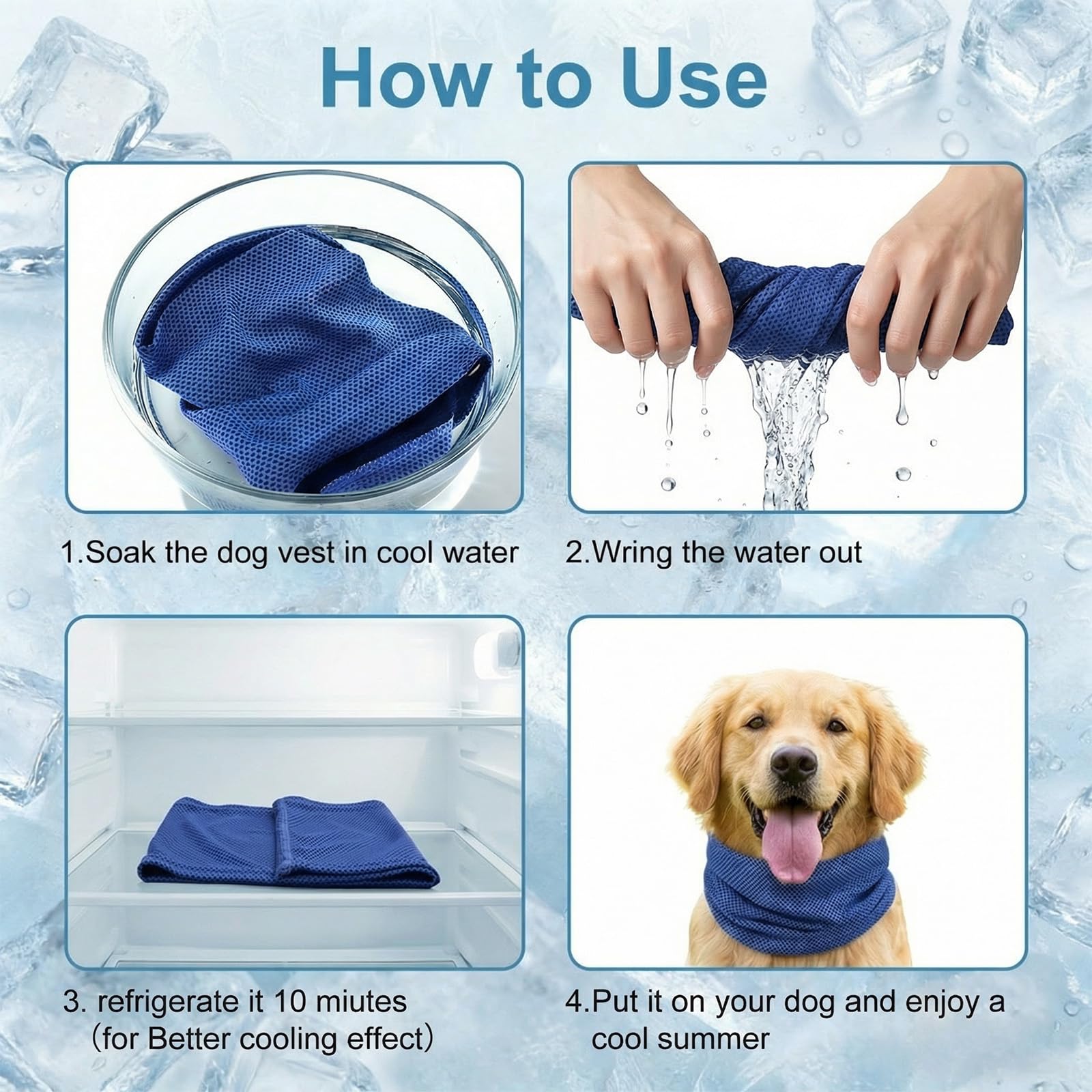 Bandana Rinfrescante per Cani, Collare di Raffreddamento per Cani, Collare Rinfrescante per Cani, Bandana Rinfrescante per Animali Domestici, Riutilizzabile, per Animali in Estate 55 x 16 CM