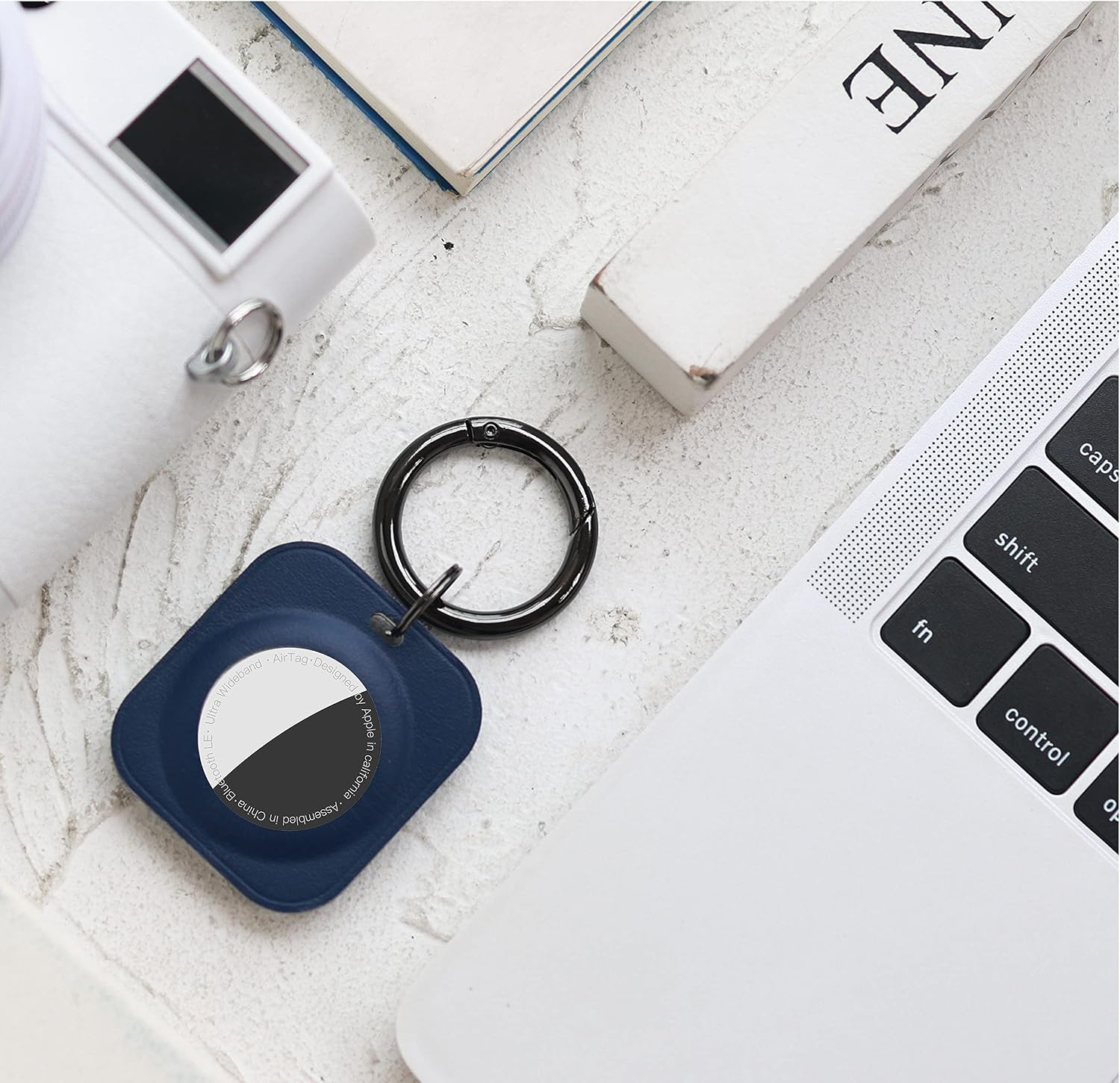 damonlight cube genuine leather case for airtag case anti scratch protective skin cover with keychain compatible with airtags 2021 dark blue