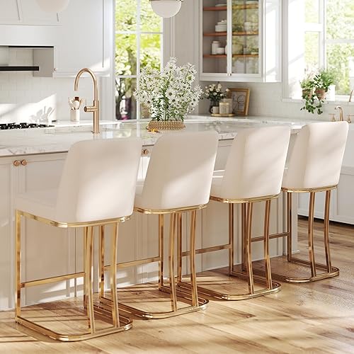 Miniatura 8 de HNY Juego de 2 taburetes de bar modernos de altura de mostrador, 24 pulgadas, tapizados de piel sintética tejida para encimera de cocina, isla,